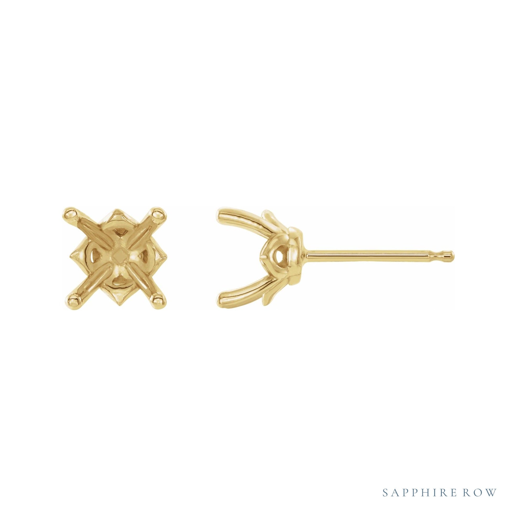 Sapphire Row Round 4-Prong Stud Earrings setting in 14K Yellow Gold, shown with a center stone (sold separately)