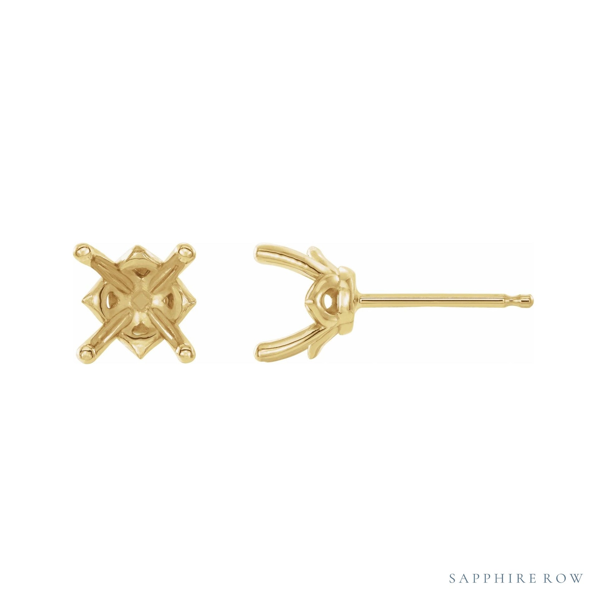 Sapphire Row Round 4-Prong Stud Earrings setting in 14K Yellow Gold, shown with a center stone (sold separately)