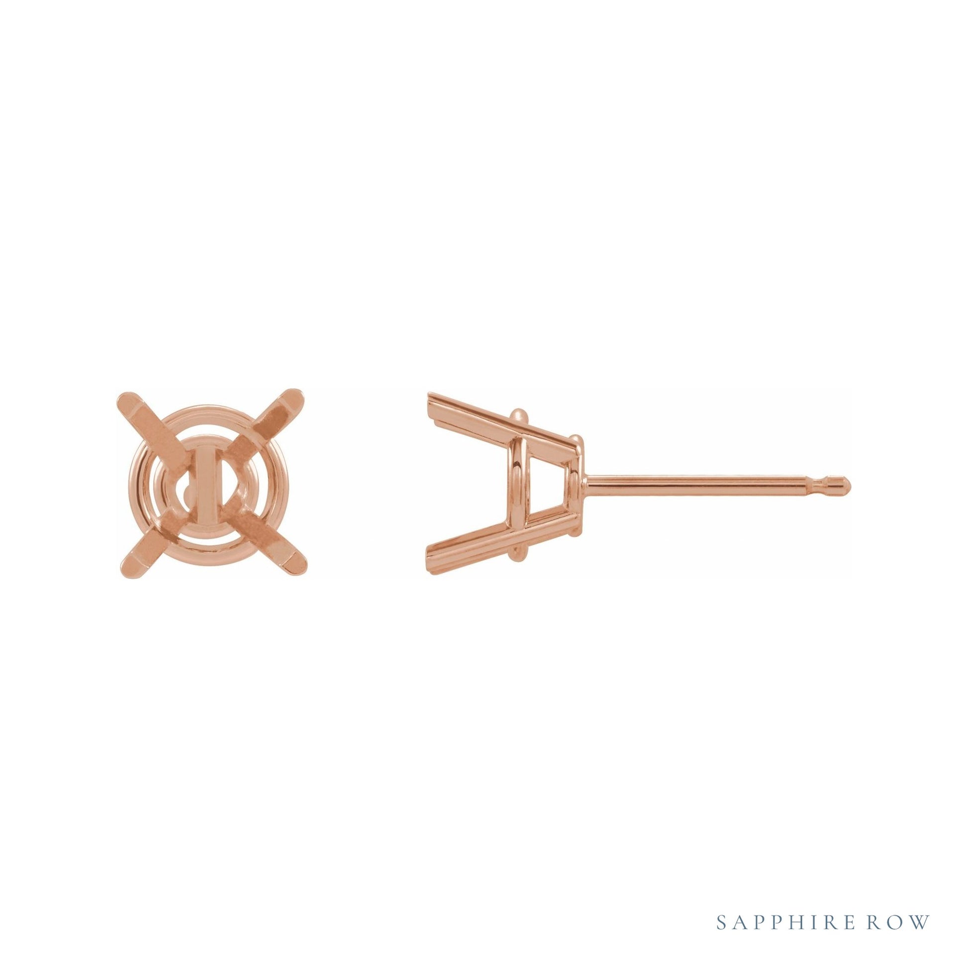 Sapphire Row Round 4-Prong Stud Earrings setting in 14K Rose Gold, shown with a center stone (sold separately)