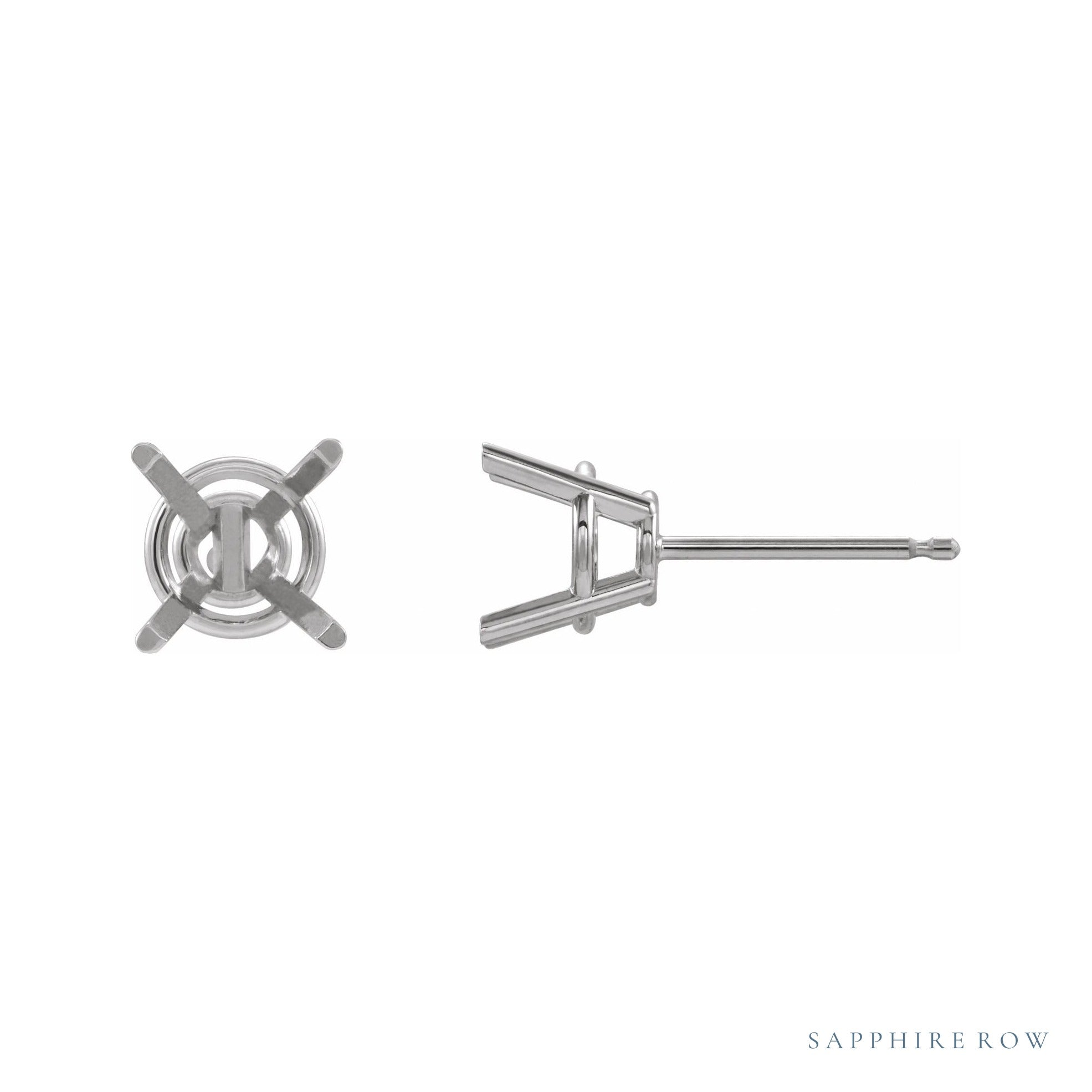 Sapphire Row Round 4-Prong Stud Earrings setting in 14K White Gold, shown with a center stone (sold separately)