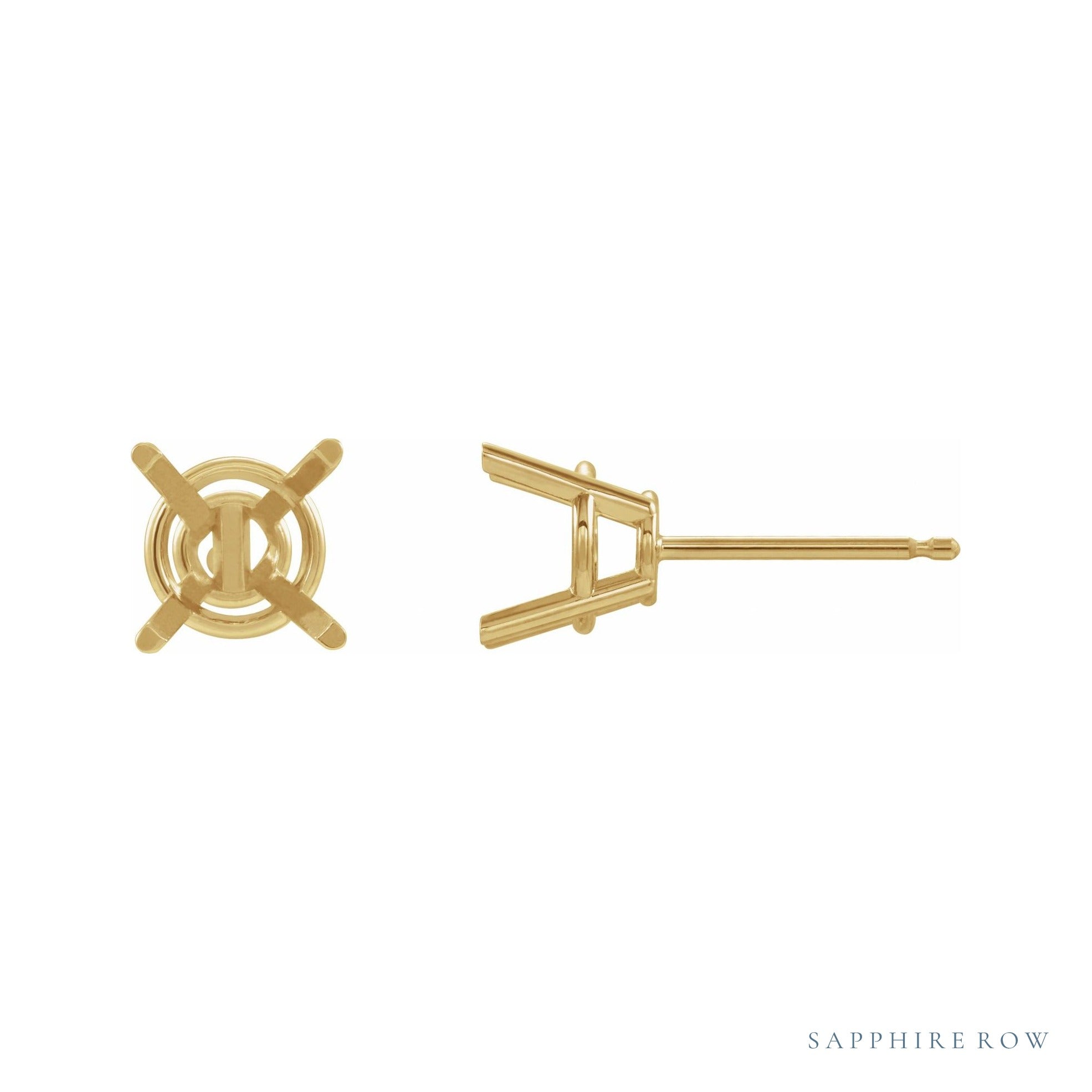 Sapphire Row Round 4-Prong Stud Earrings setting in 14K Yellow Gold, shown with a center stone (sold separately)