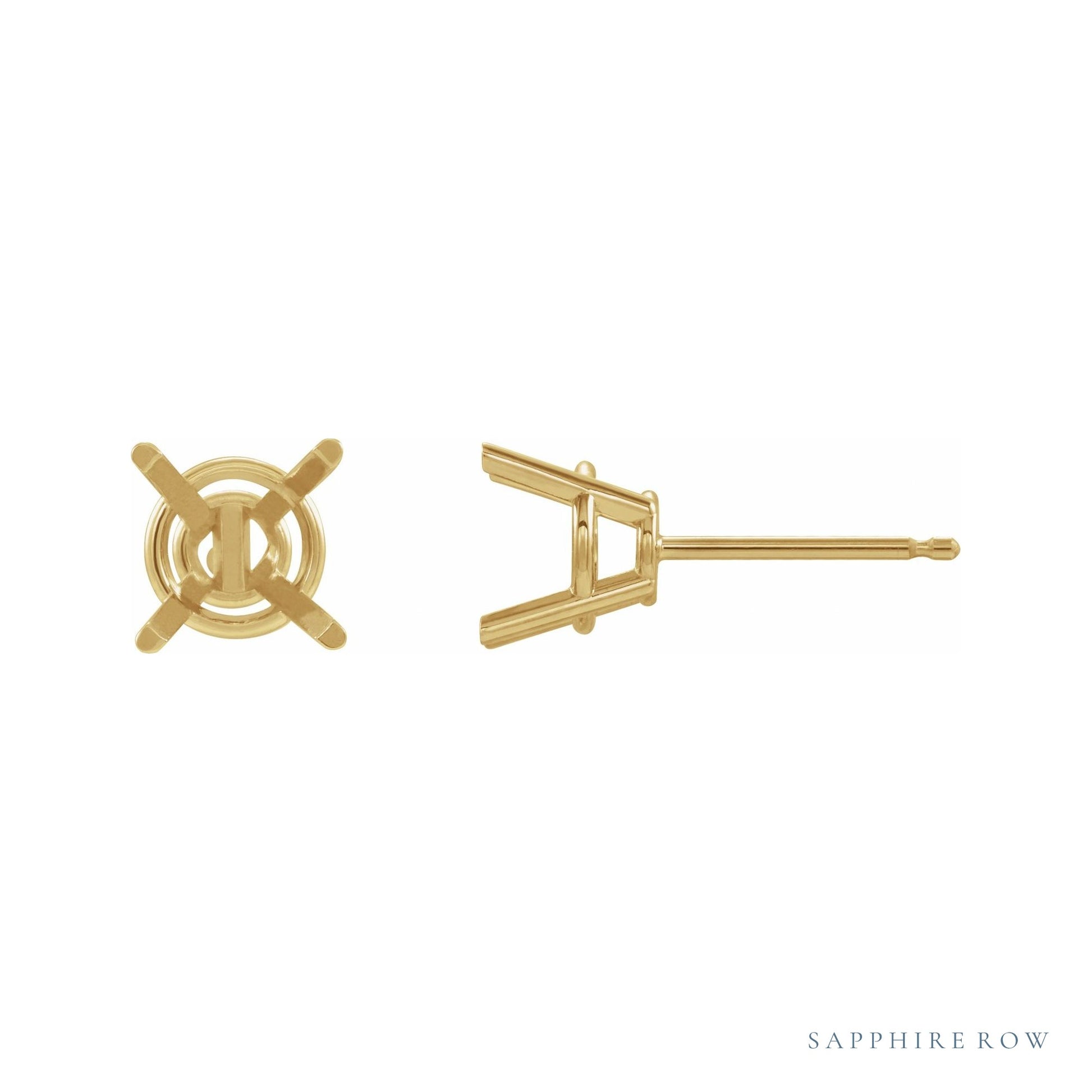 Sapphire Row Round 4-Prong Stud Earrings setting in 14K Yellow Gold, shown with a center stone (sold separately)