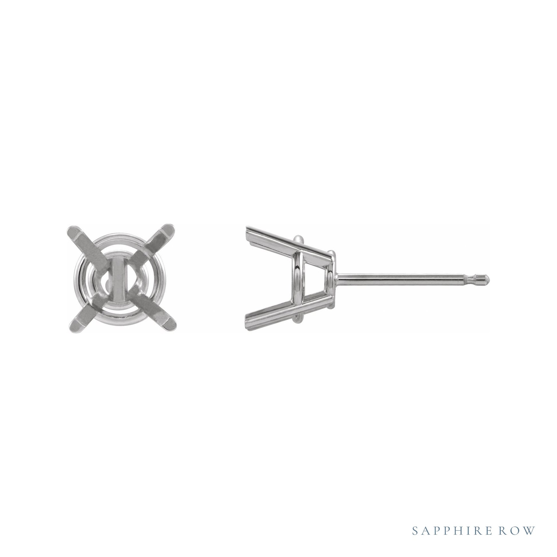 Sapphire Row Round 4-Prong Stud Earrings setting in Platinum, shown with a center stone (sold separately)