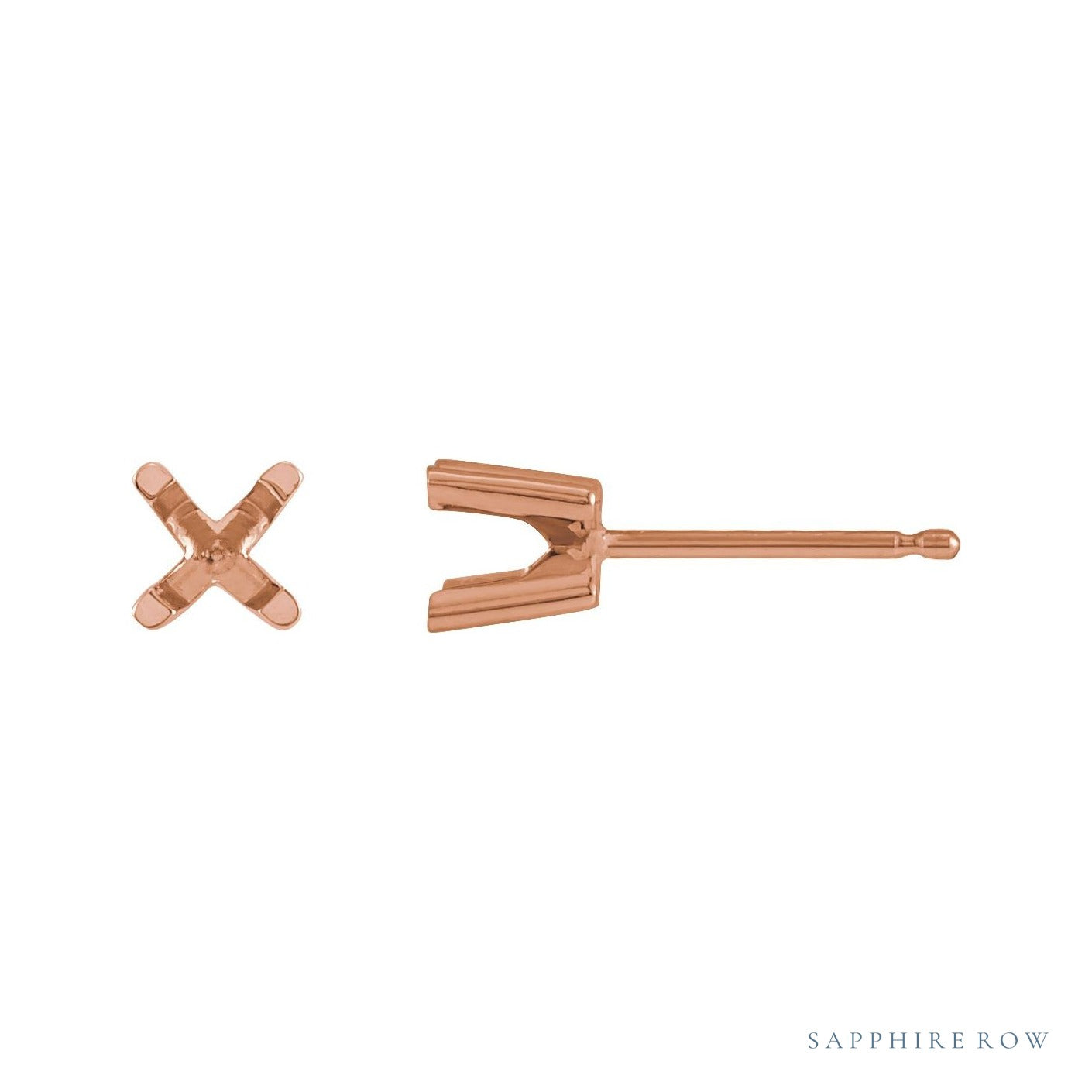 Sapphire Row Round 4-Prong Low Profile Stud Earrings setting in 14K Rose Gold, shown with a center stone (sold separately)