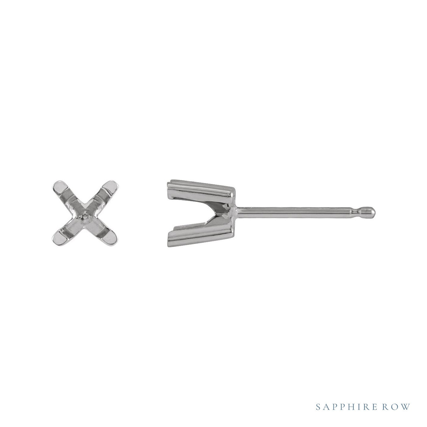 Sapphire Row Round 4-Prong Low Profile Stud Earrings setting in 14K White Gold, shown with a center stone (sold separately)