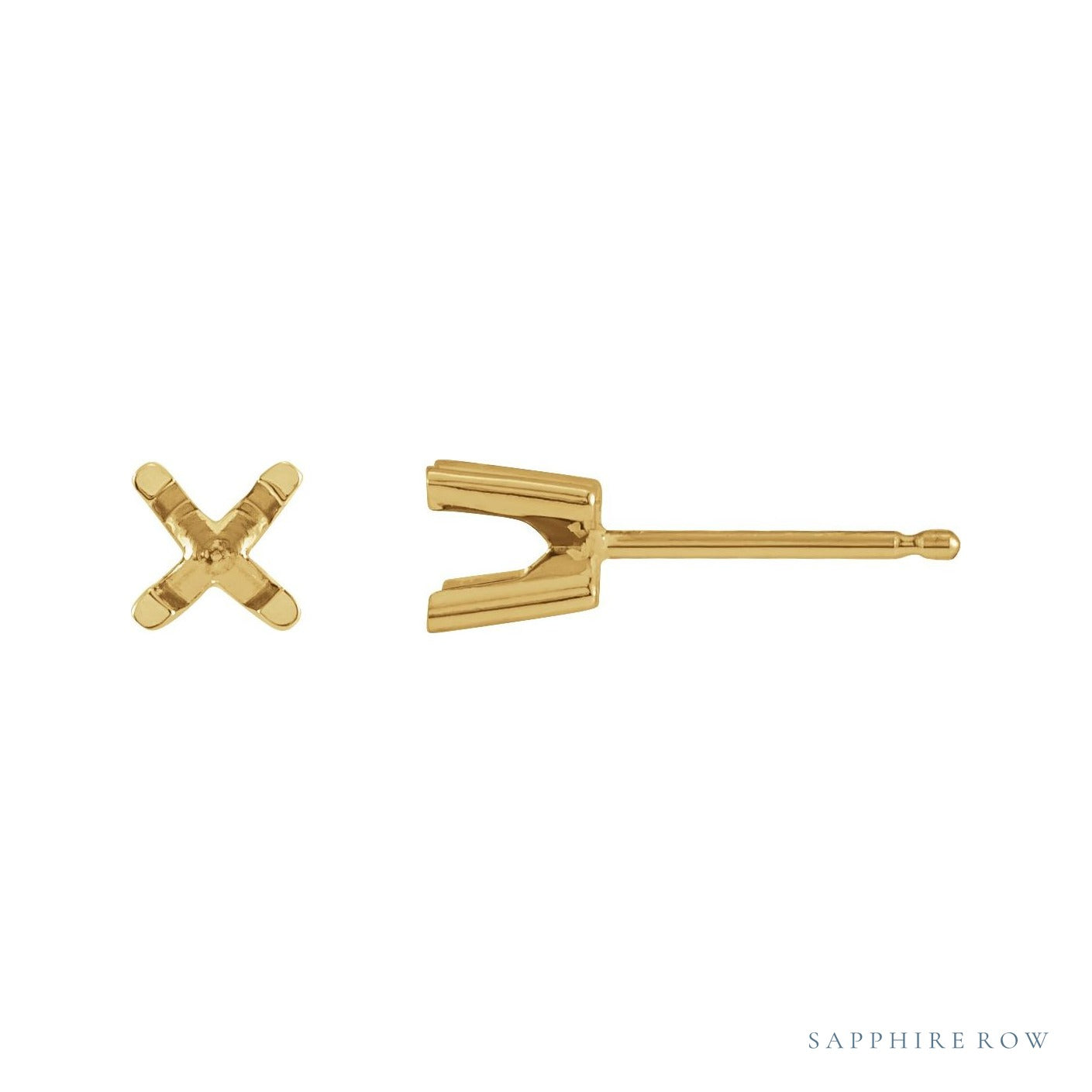 Sapphire Row Round 4-Prong Low Profile Stud Earrings setting in 14K Yellow Gold, shown with a center stone (sold separately)
