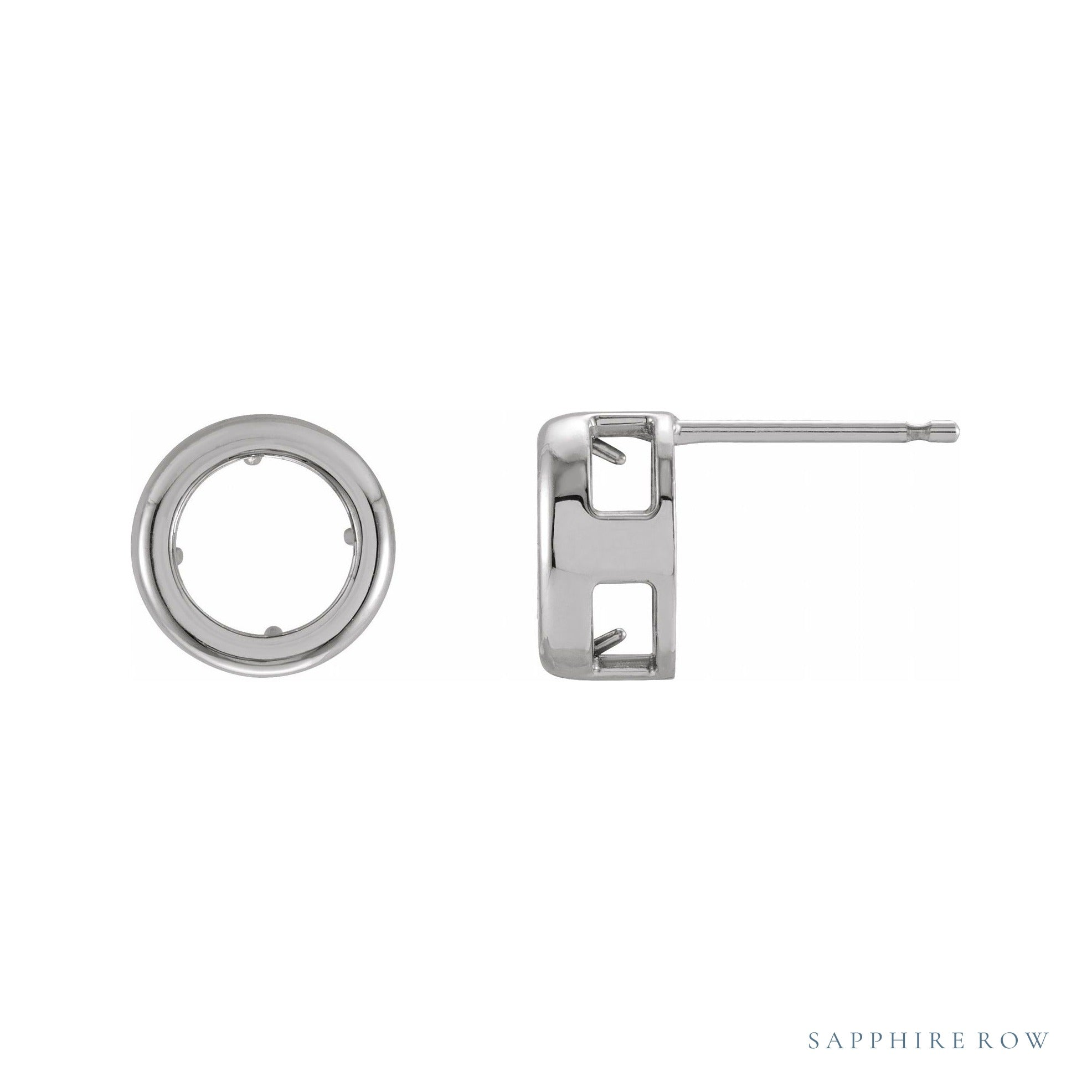 Sapphire Row Round Back-Set Bezel Earrings setting in 14K White Gold, shown with a center stone (sold separately)