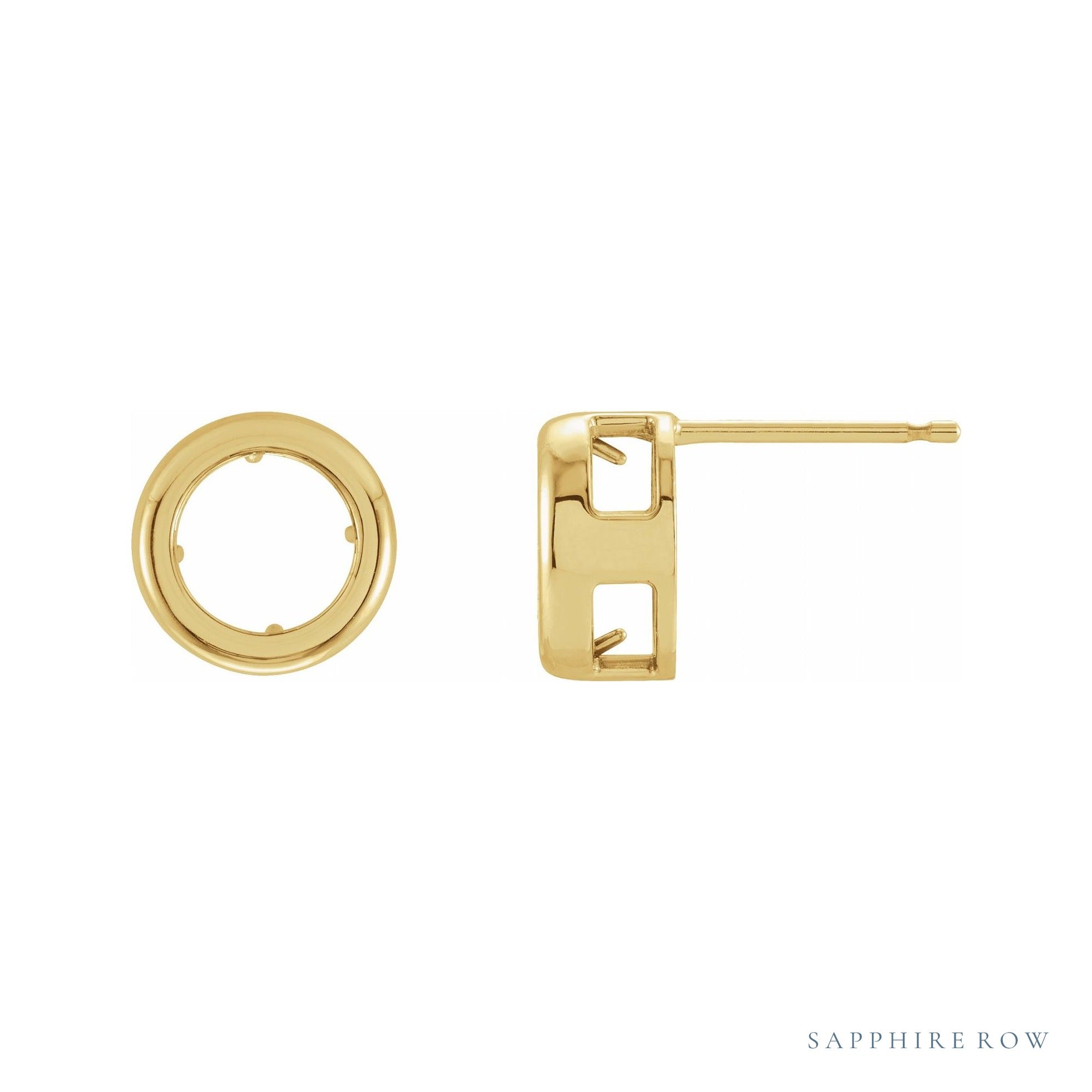 Sapphire Row Round Back-Set Bezel Earrings setting in 14K Yellow Gold, shown with a center stone (sold separately)