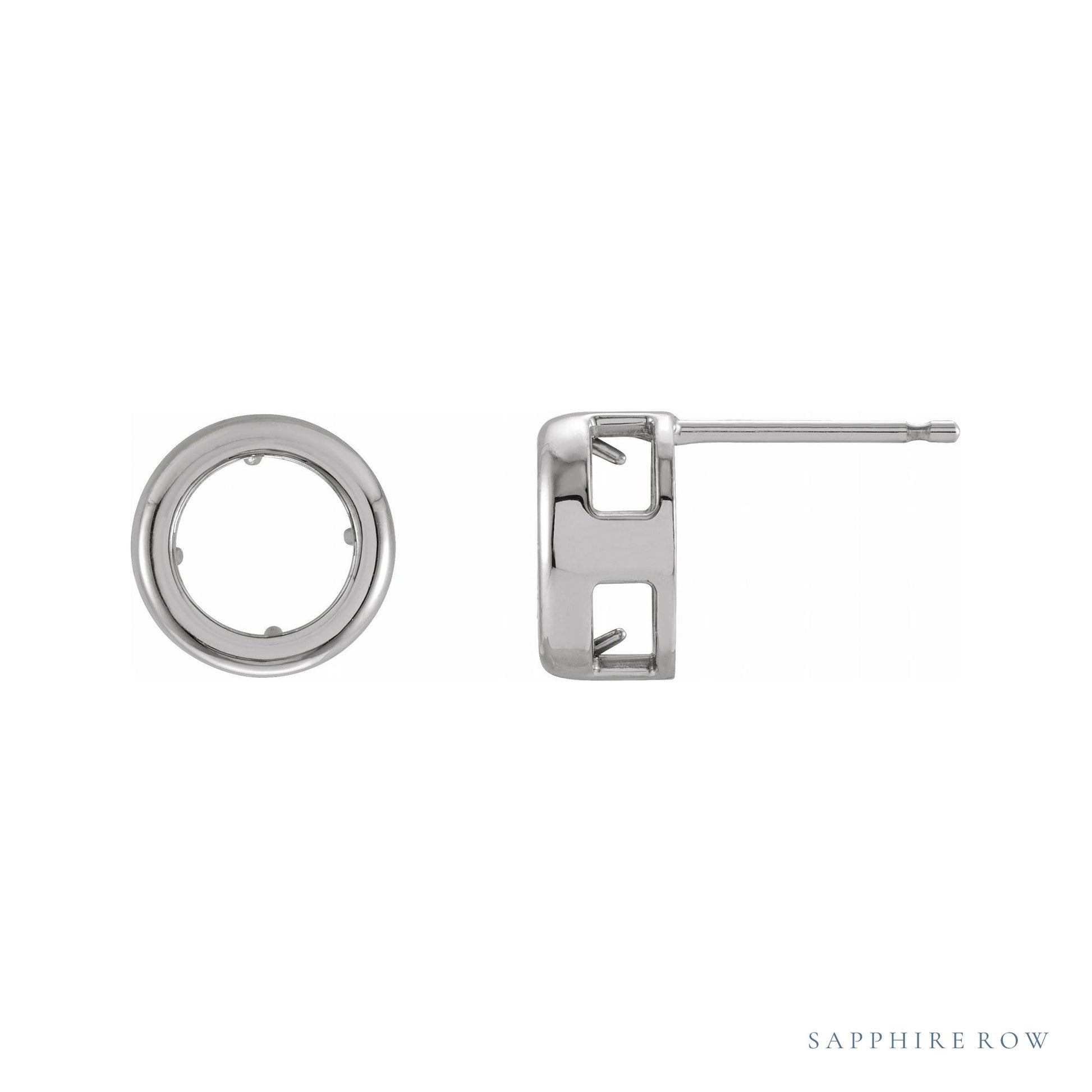 Sapphire Row Round Back-Set Bezel Earrings setting in Platinum, shown with a center stone (sold separately)