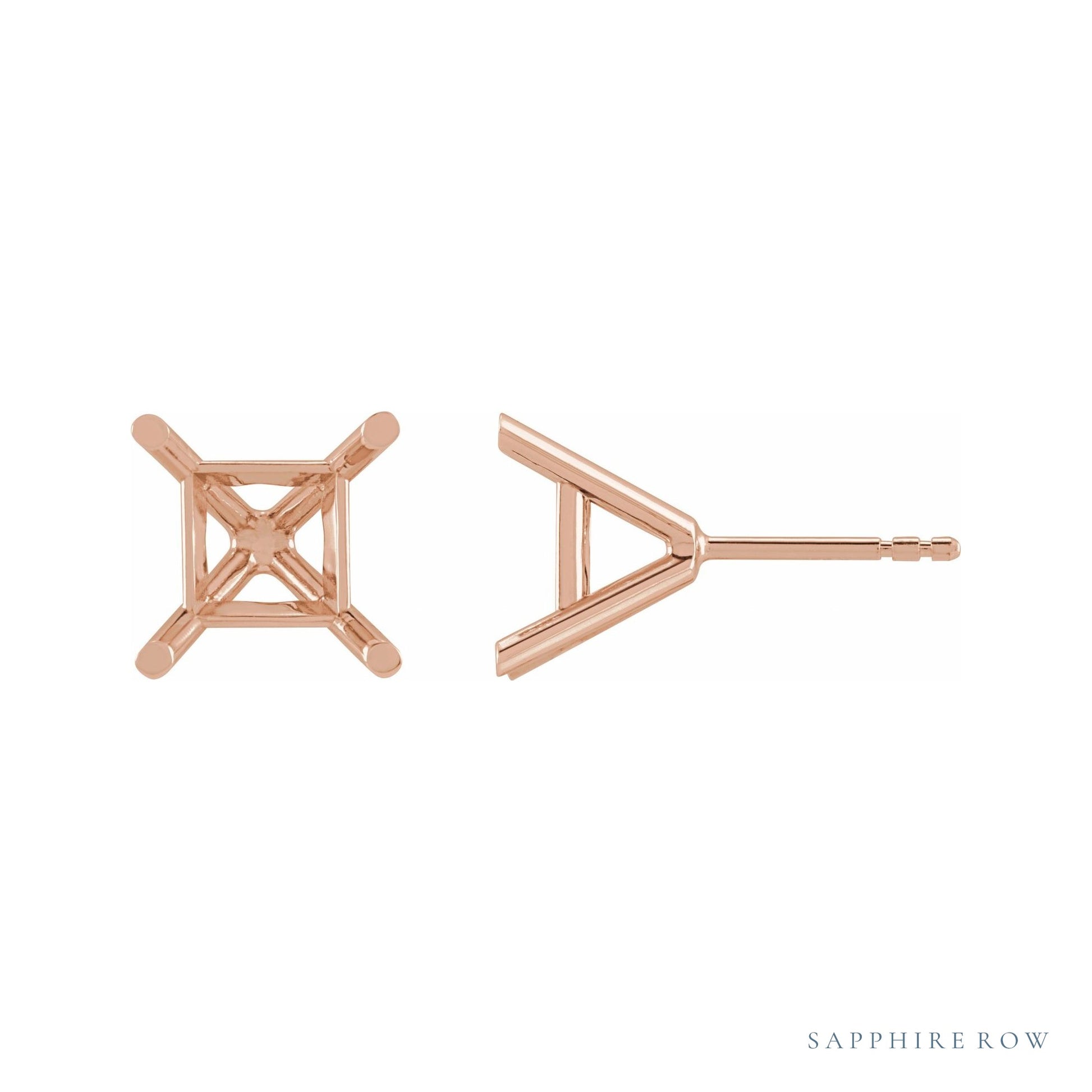 Sapphire Row Square 4-Prong Cocktail-Style Protektor® Post Stud Earrings setting in 14K Rose Gold, shown with a center stone (sold separately)
