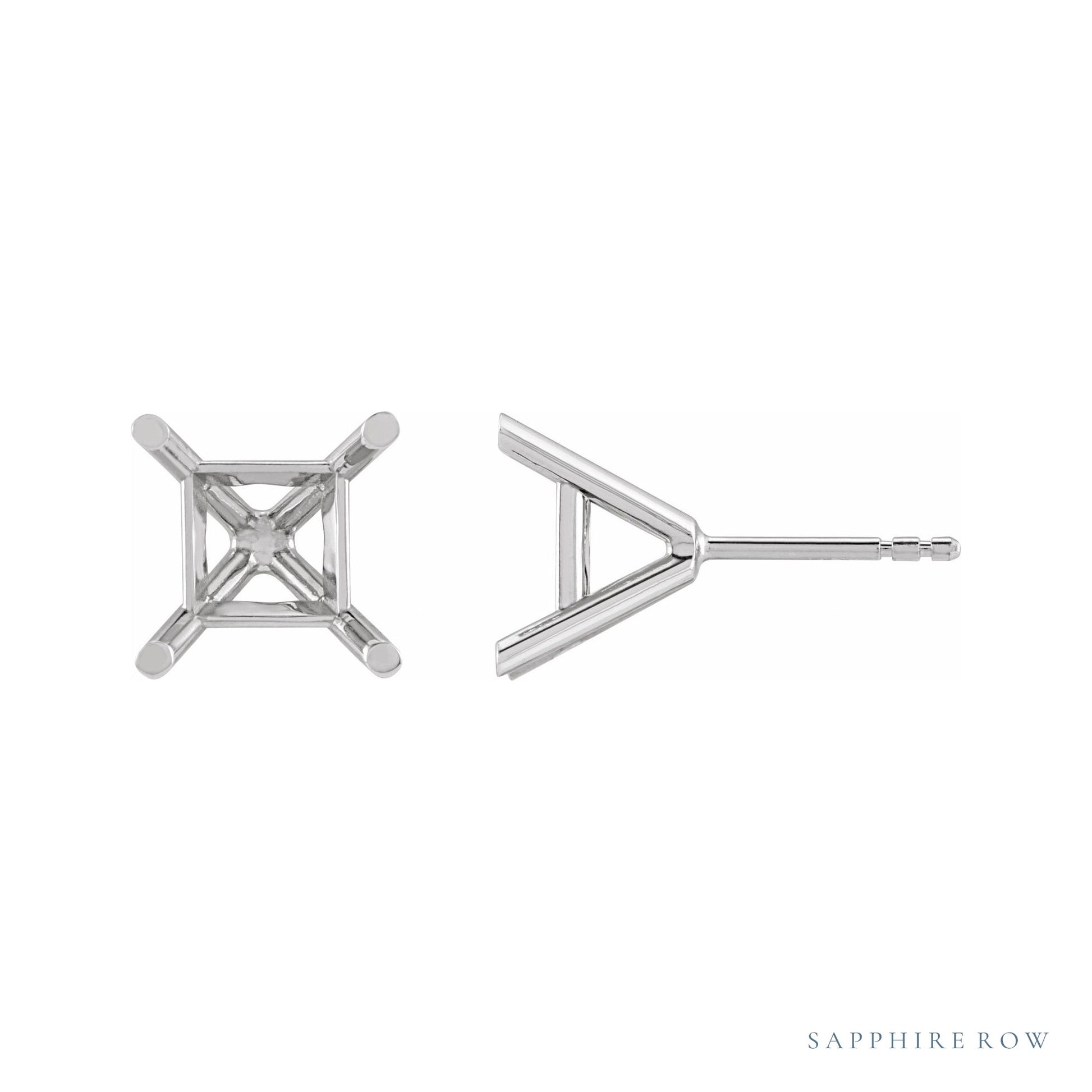 Sapphire Row Square 4-Prong Cocktail-Style Protektor® Post Stud Earrings setting in Platinum, shown with a center stone (sold separately)