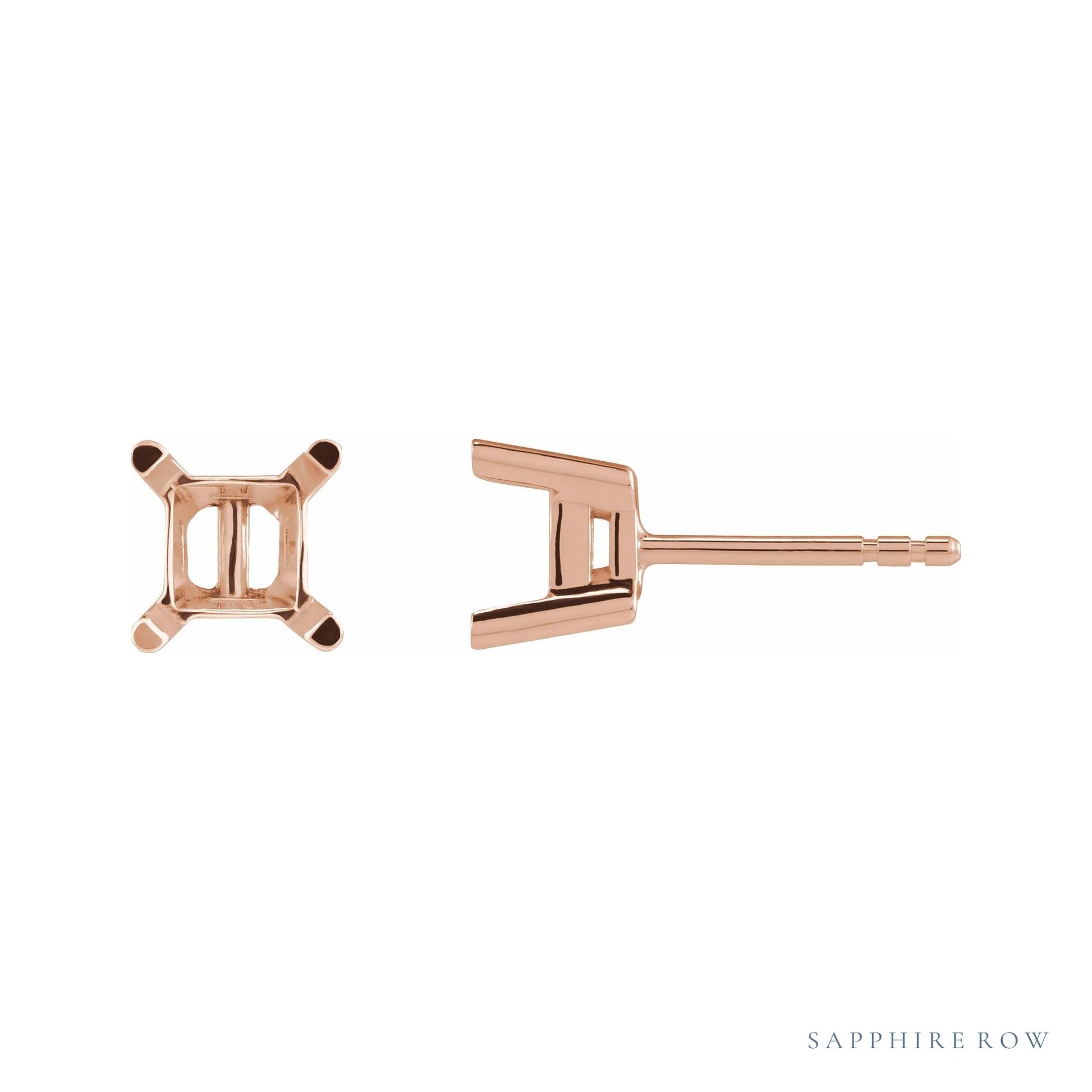 Sapphire Row Square 4-Prong Basket Protektor® Post Stud Earrings setting in 14K Rose Gold, shown with a center stone (sold separately)