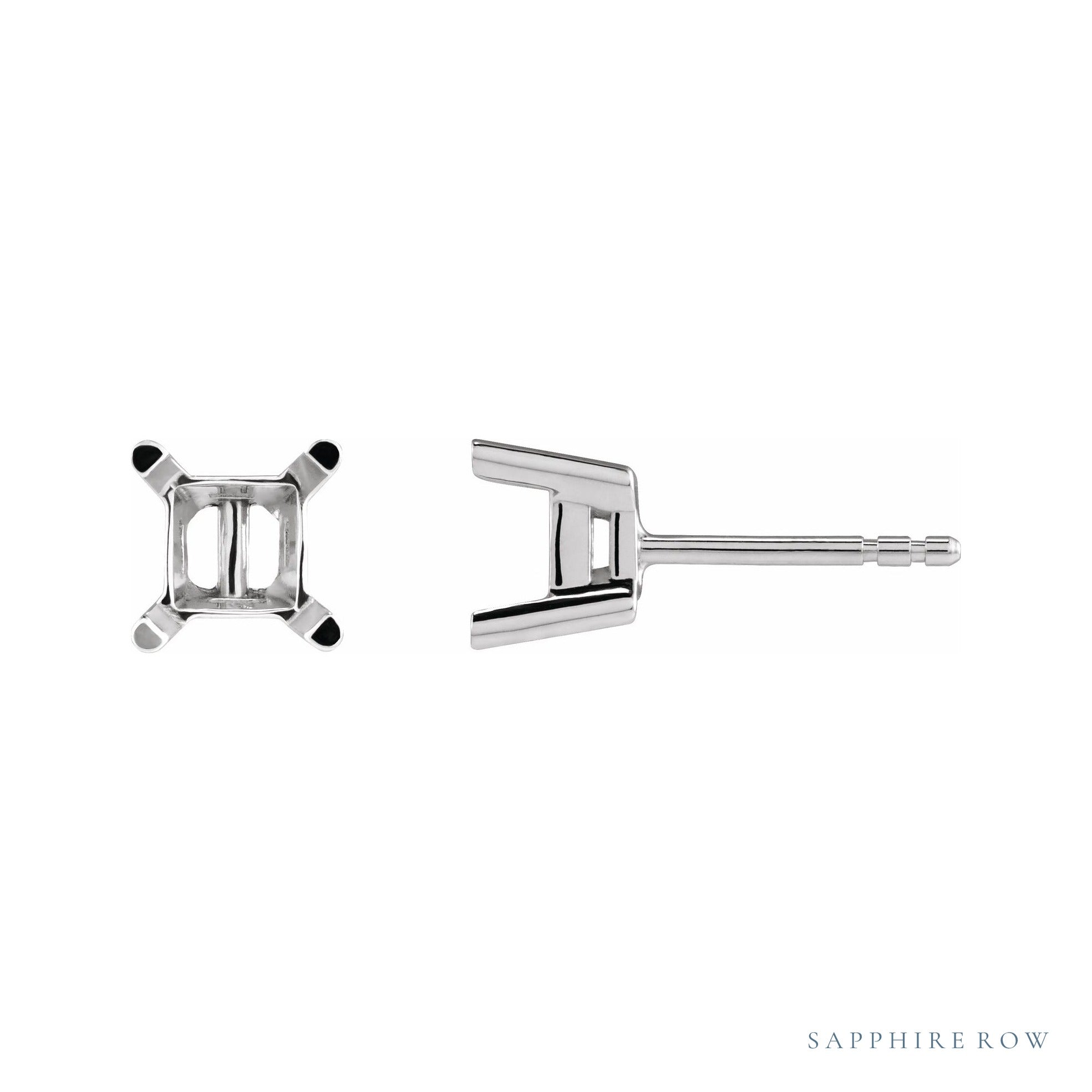 Sapphire Row Square 4-Prong Basket Protektor® Post Stud Earrings setting in 14K White Gold, shown with a center stone (sold separately)