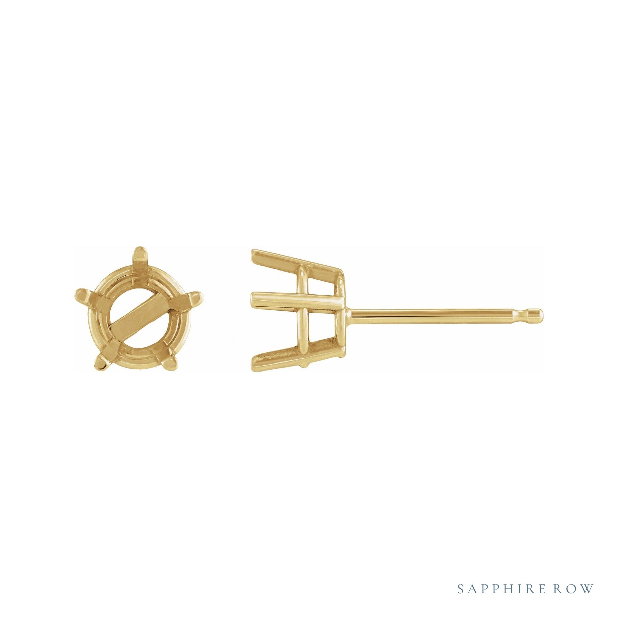 Sapphire Row Solitaire Stud Earrings setting in 14K Yellow Gold, shown with a center stone (sold separately)