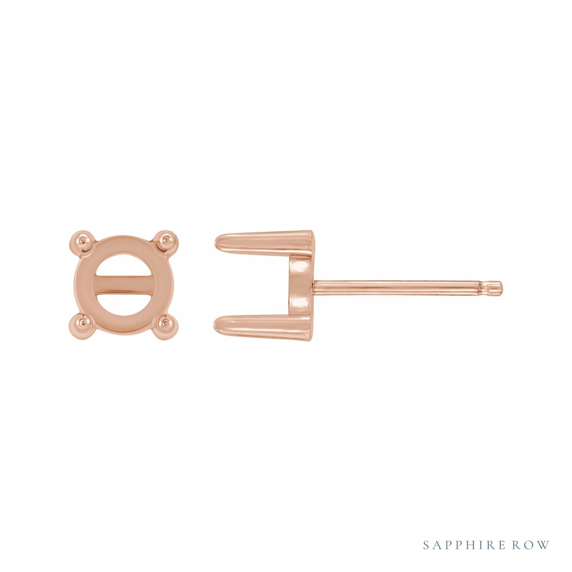Sapphire Row Round 4-Prong Cabochon Earrings setting in 14K Rose Gold, shown with a center stone (sold separately)