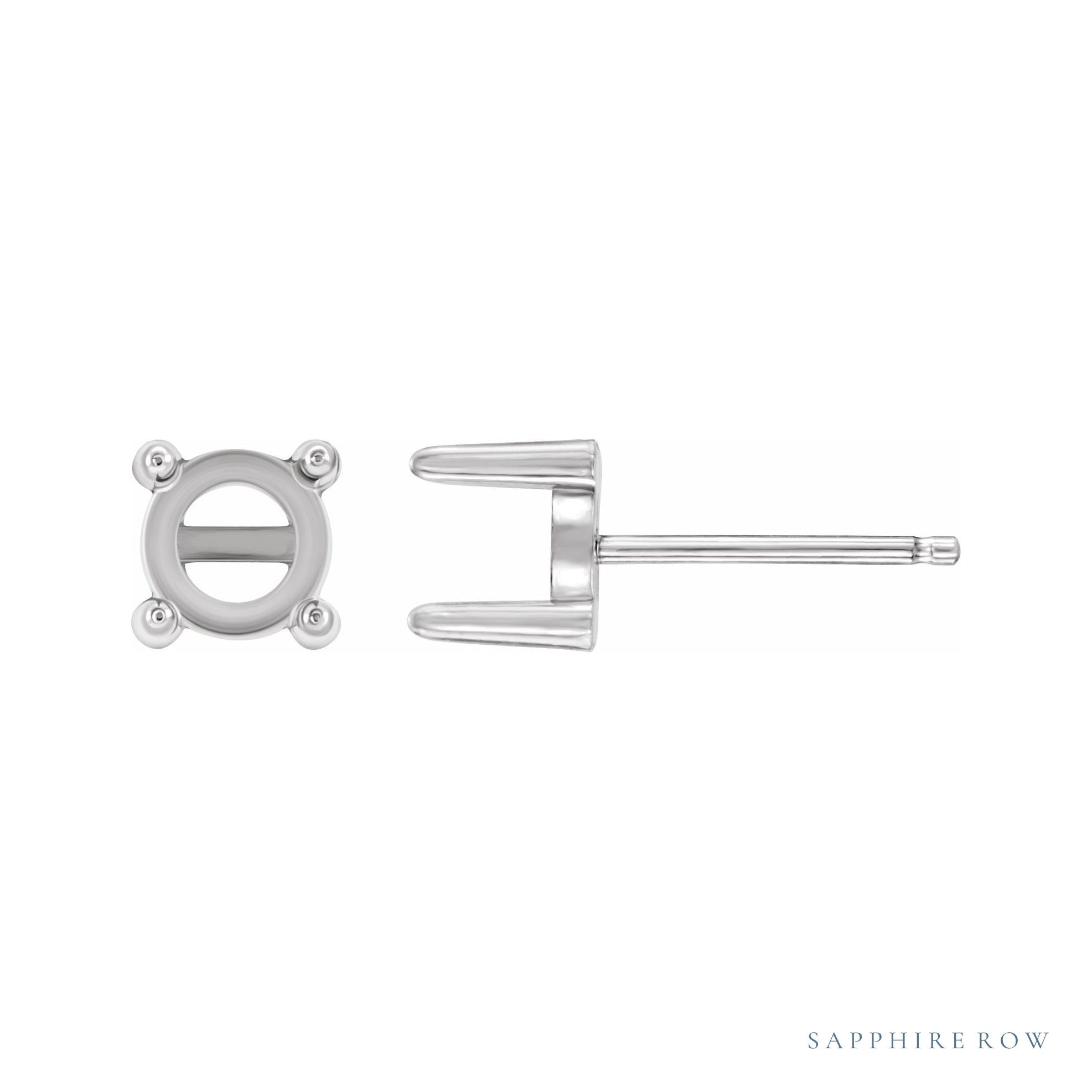 Sapphire Row Round 4-Prong Cabochon Earrings setting in 14K White Gold, shown with a center stone (sold separately)