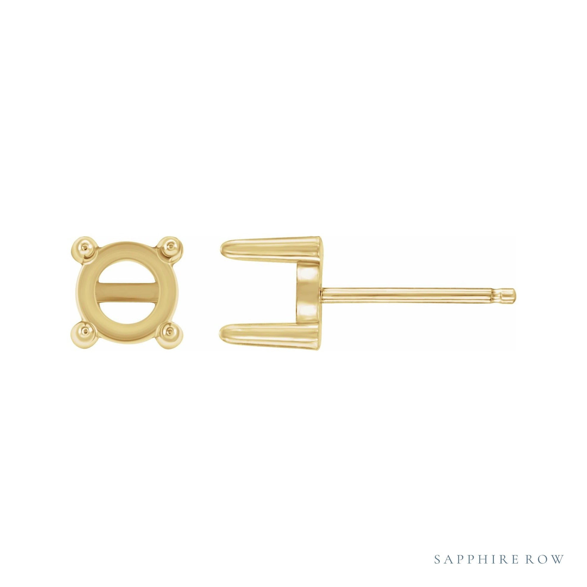 Sapphire Row Round 4-Prong Cabochon Earrings setting in 14K Yellow Gold, shown with a center stone (sold separately)