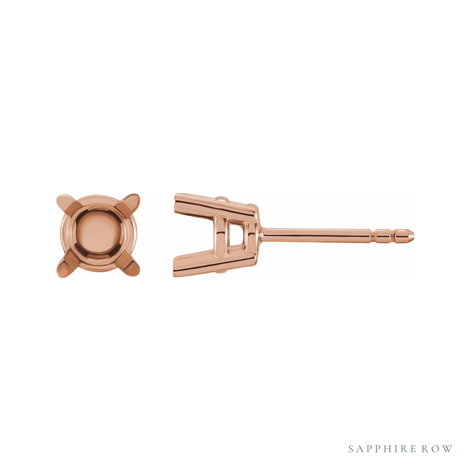 Sapphire Row Round 4-Prong Protektor® Post Stud Earrings setting in 14K Rose Gold, shown with a center stone (sold separately)