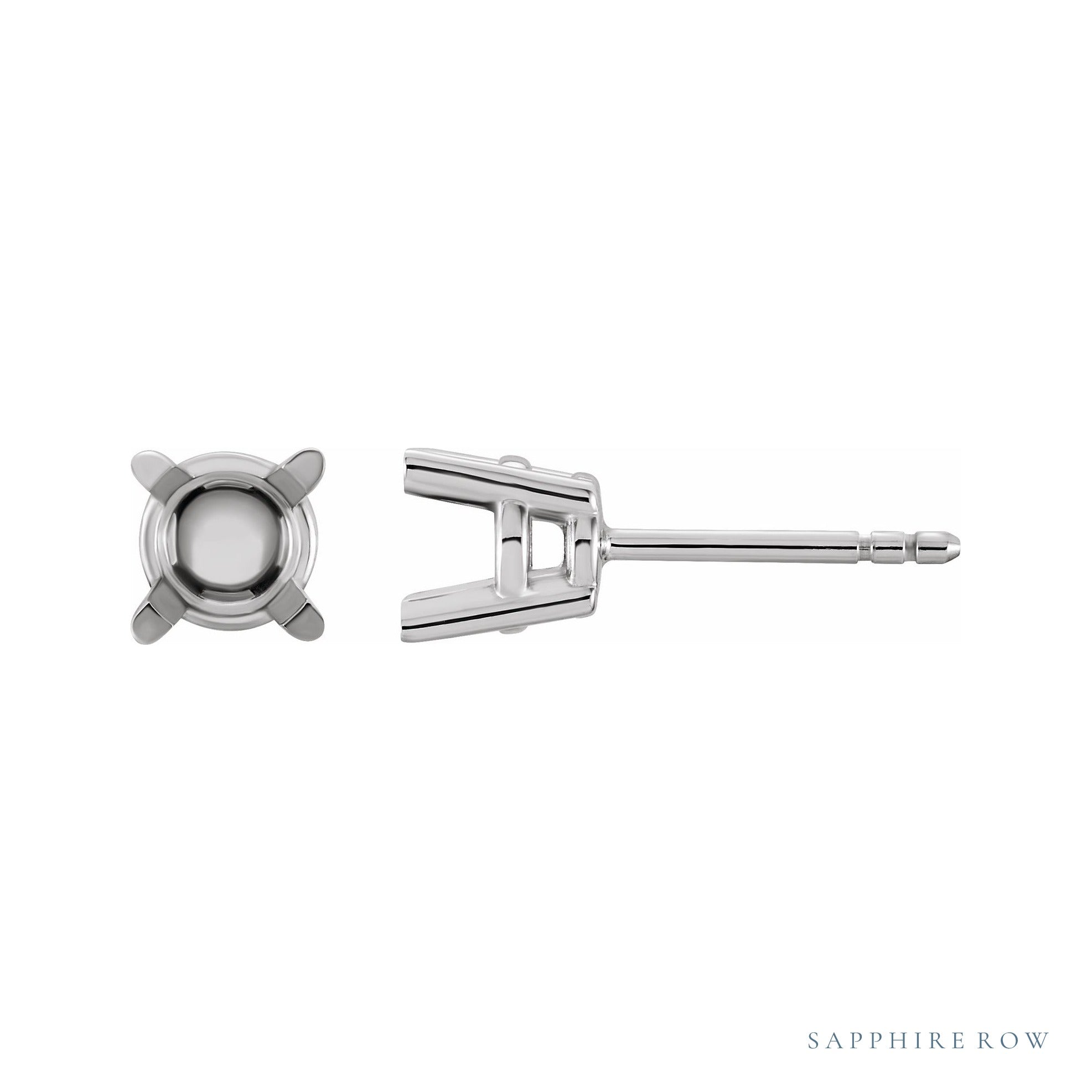 Sapphire Row Round 4-Prong Protektor® Post Stud Earrings setting in 14K White Gold, shown with a center stone (sold separately)