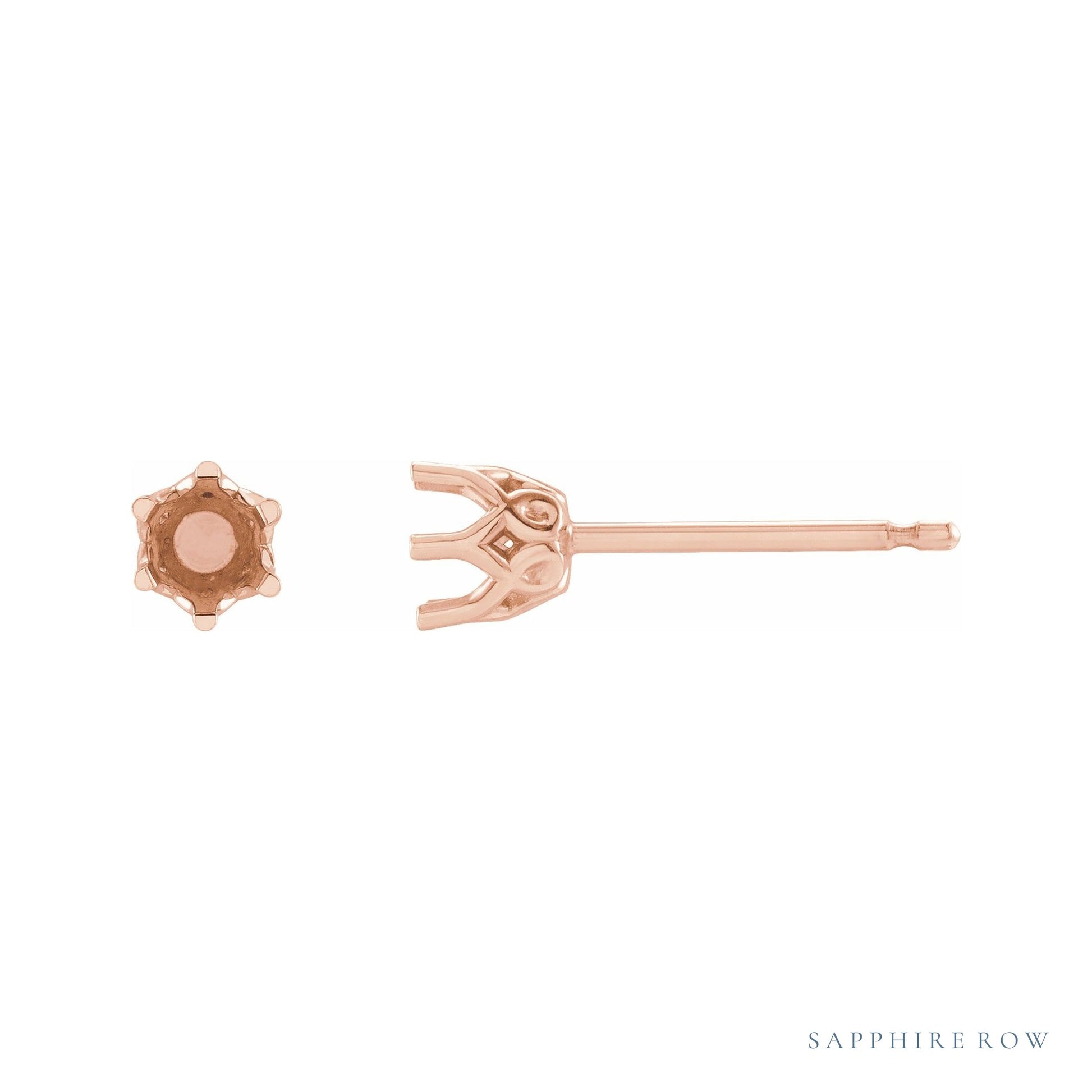 Sapphire Row Round 6-Prong Crown Stud Earrings setting in 14K Rose Gold, shown with a center stone (sold separately)