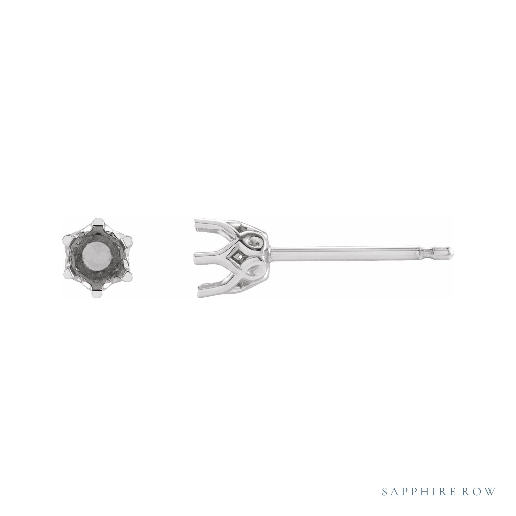 Sapphire Row Round 6-Prong Crown Stud Earrings setting in 14K White Gold, shown with a center stone (sold separately)