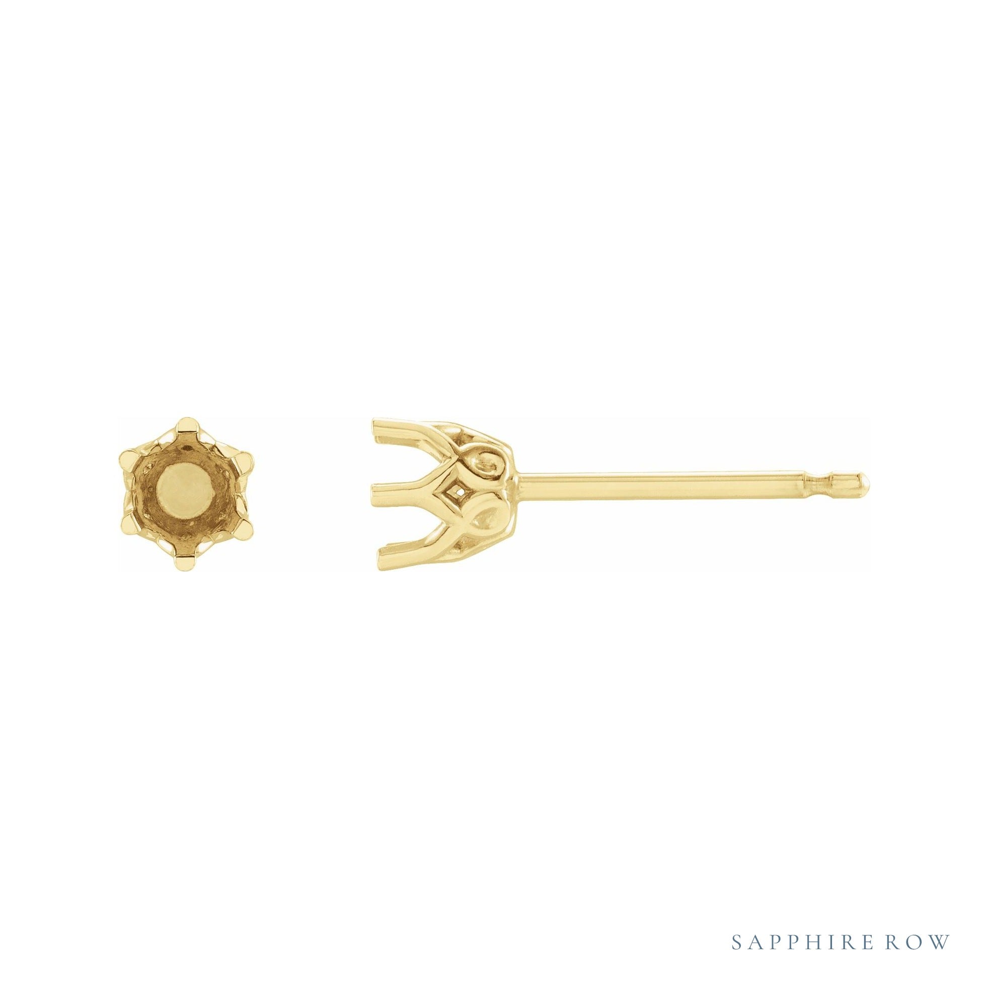 Sapphire Row Round 6-Prong Crown Stud Earrings setting in 14K Yellow Gold, shown with a center stone (sold separately)