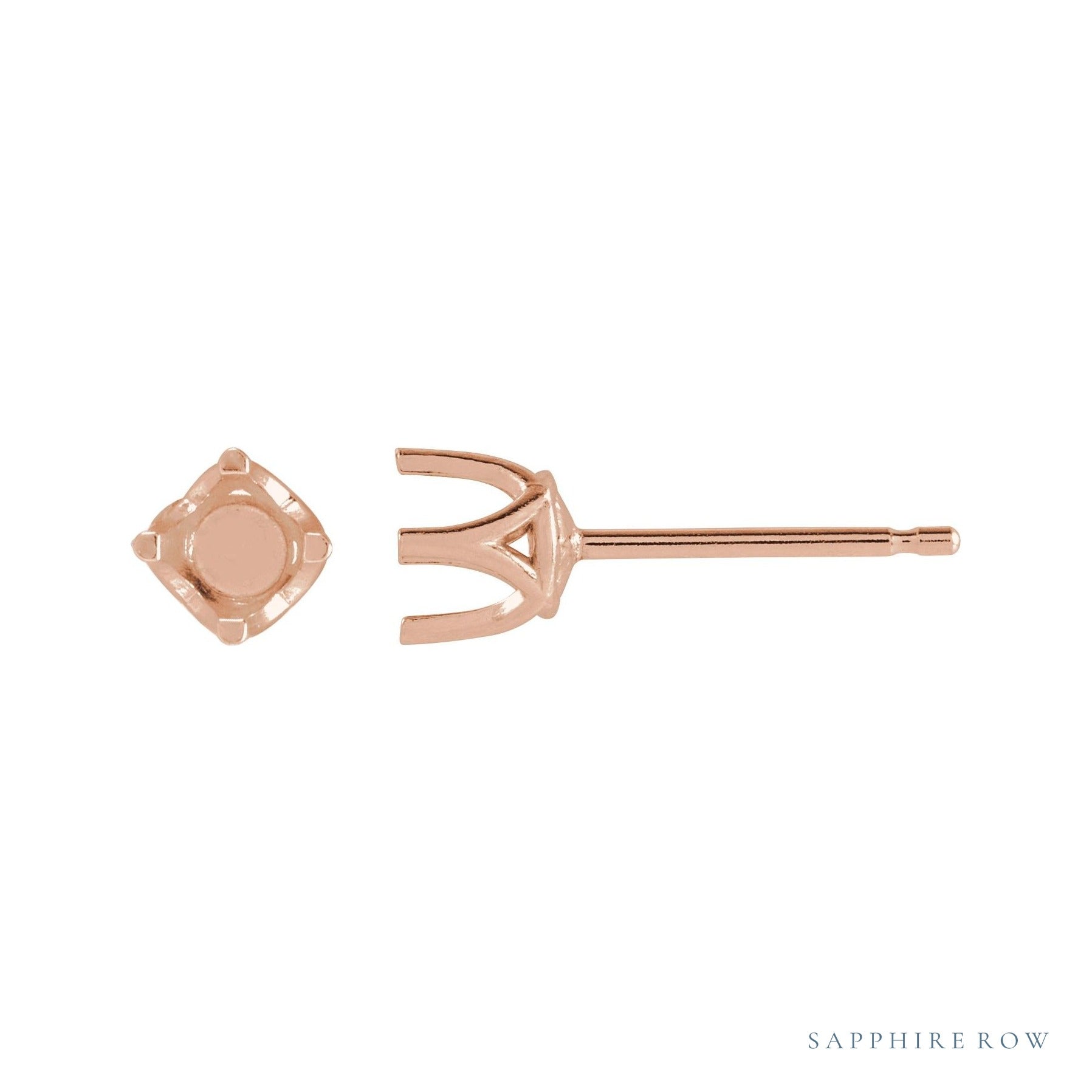 Sapphire Row Round 4-Prong Stud Earrings setting in 14K Rose Gold, shown with a center stone (sold separately)