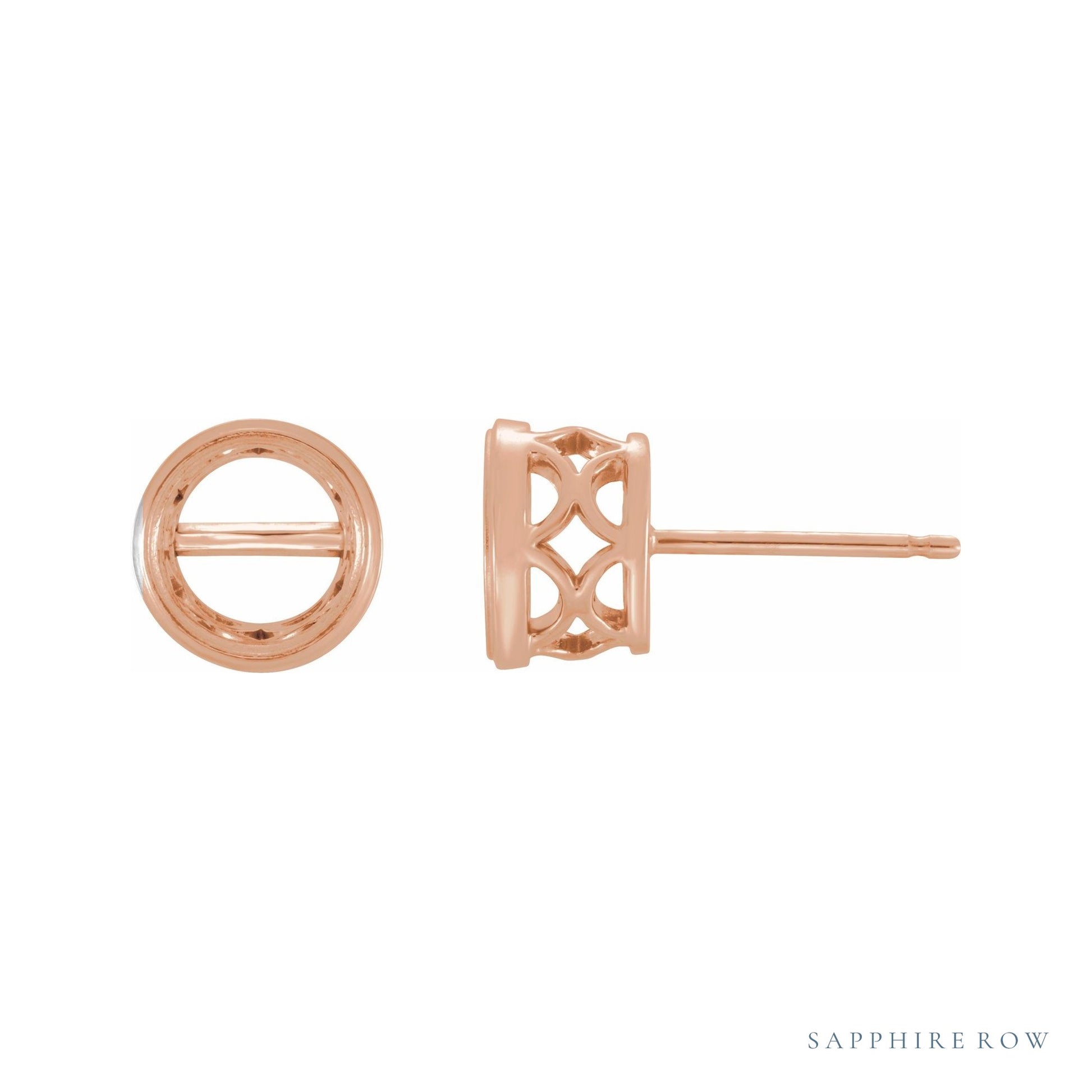 Sapphire Row Round Bezel-Set Earrings with Pierced Gallery setting in 14K Rose Gold, shown with a center stone (sold separately)
