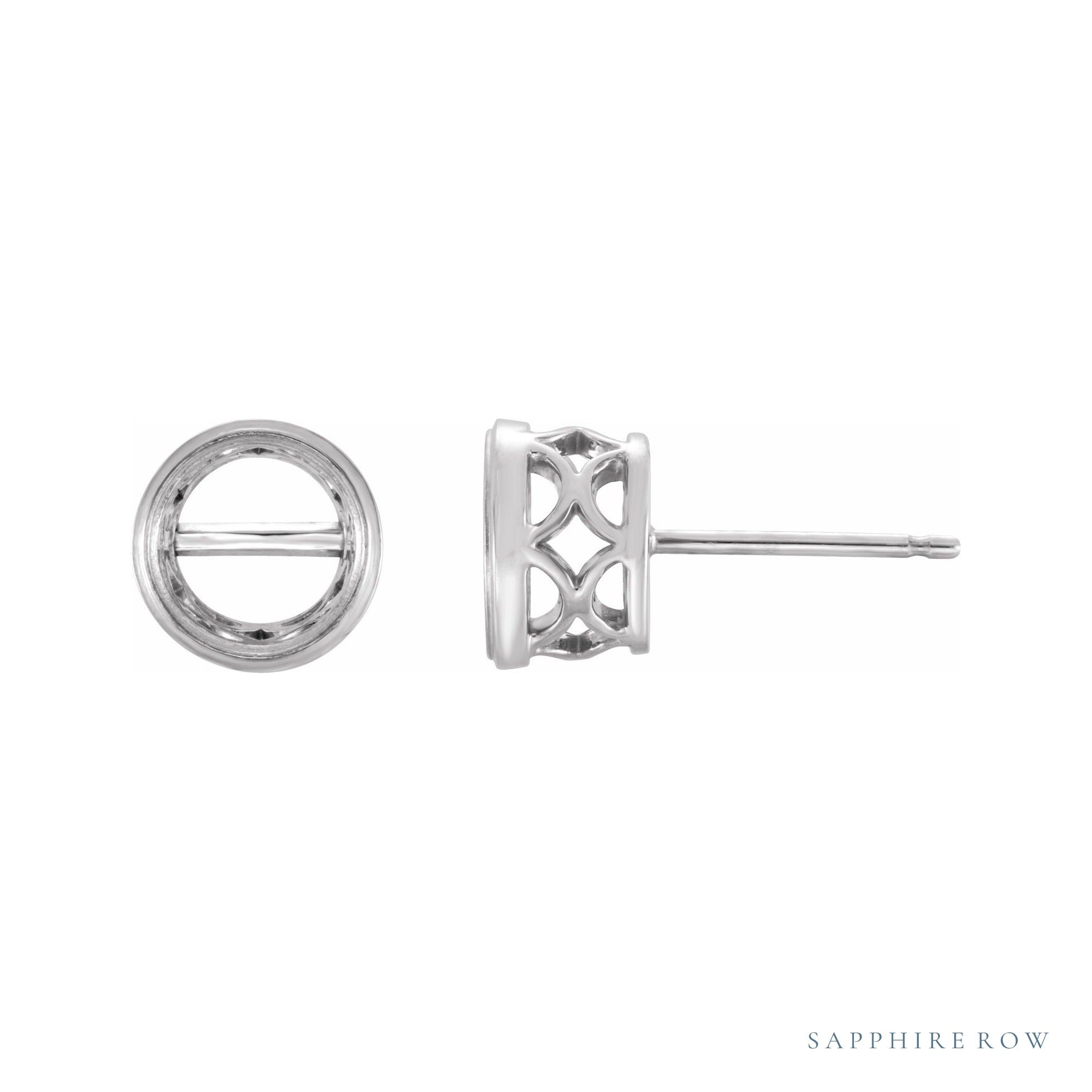 Sapphire Row Round Bezel-Set Earrings with Pierced Gallery setting in 14K White Gold, shown with a center stone (sold separately)