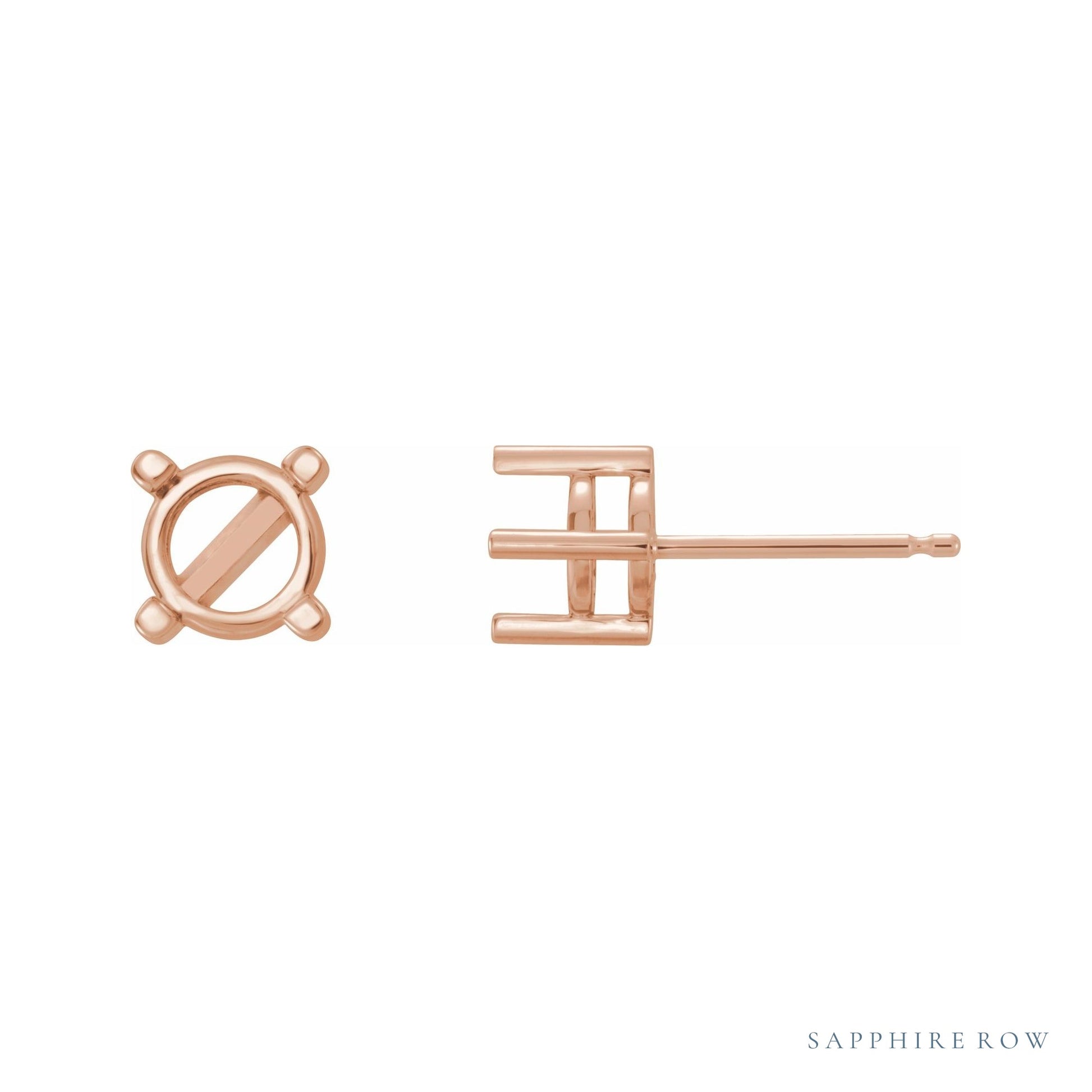 Sapphire Row Round 4-Prong Cabochon Stud Earrings setting in 14K Rose Gold, shown with a center stone (sold separately)