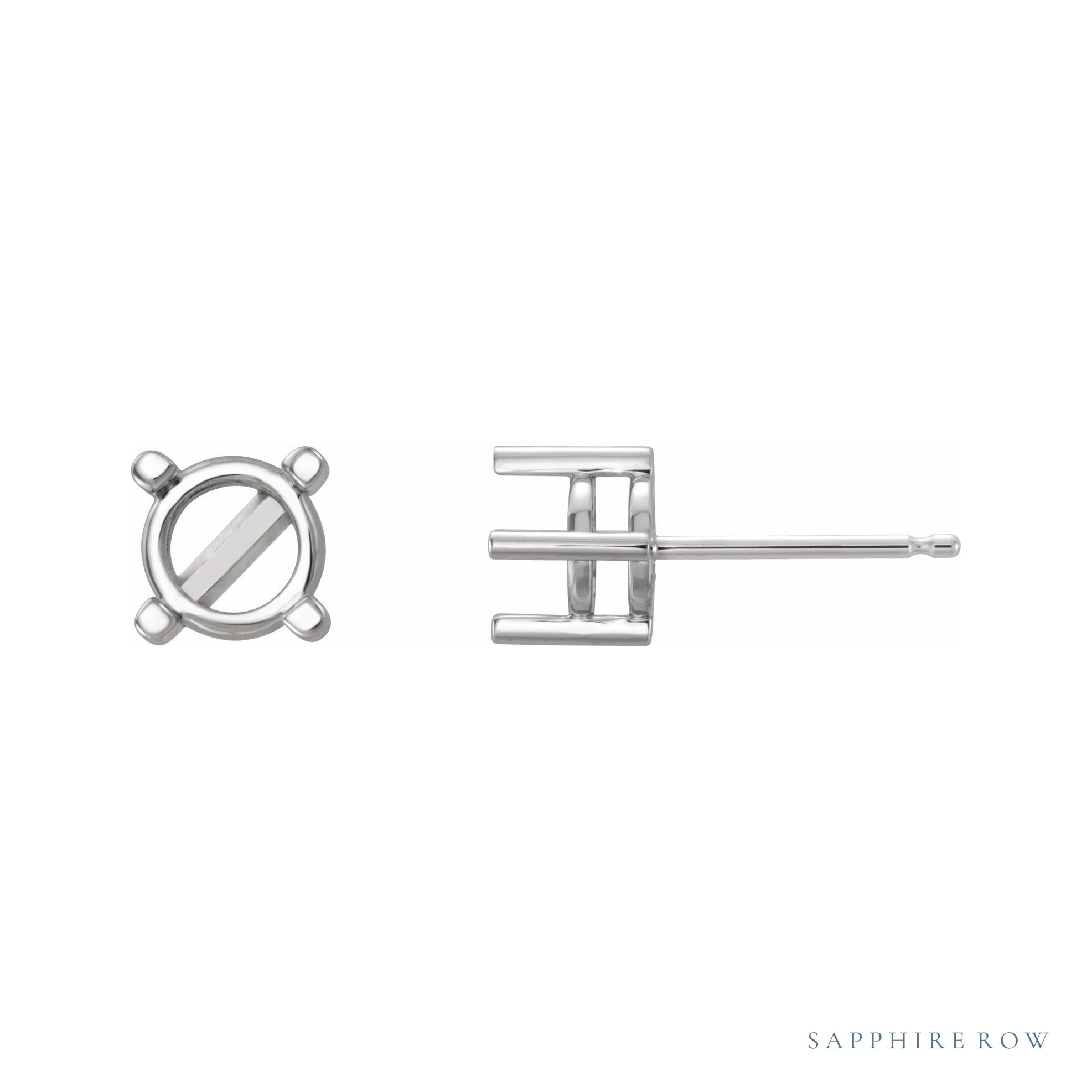 Sapphire Row Round 4-Prong Cabochon Stud Earrings setting in 14K White Gold, shown with a center stone (sold separately)