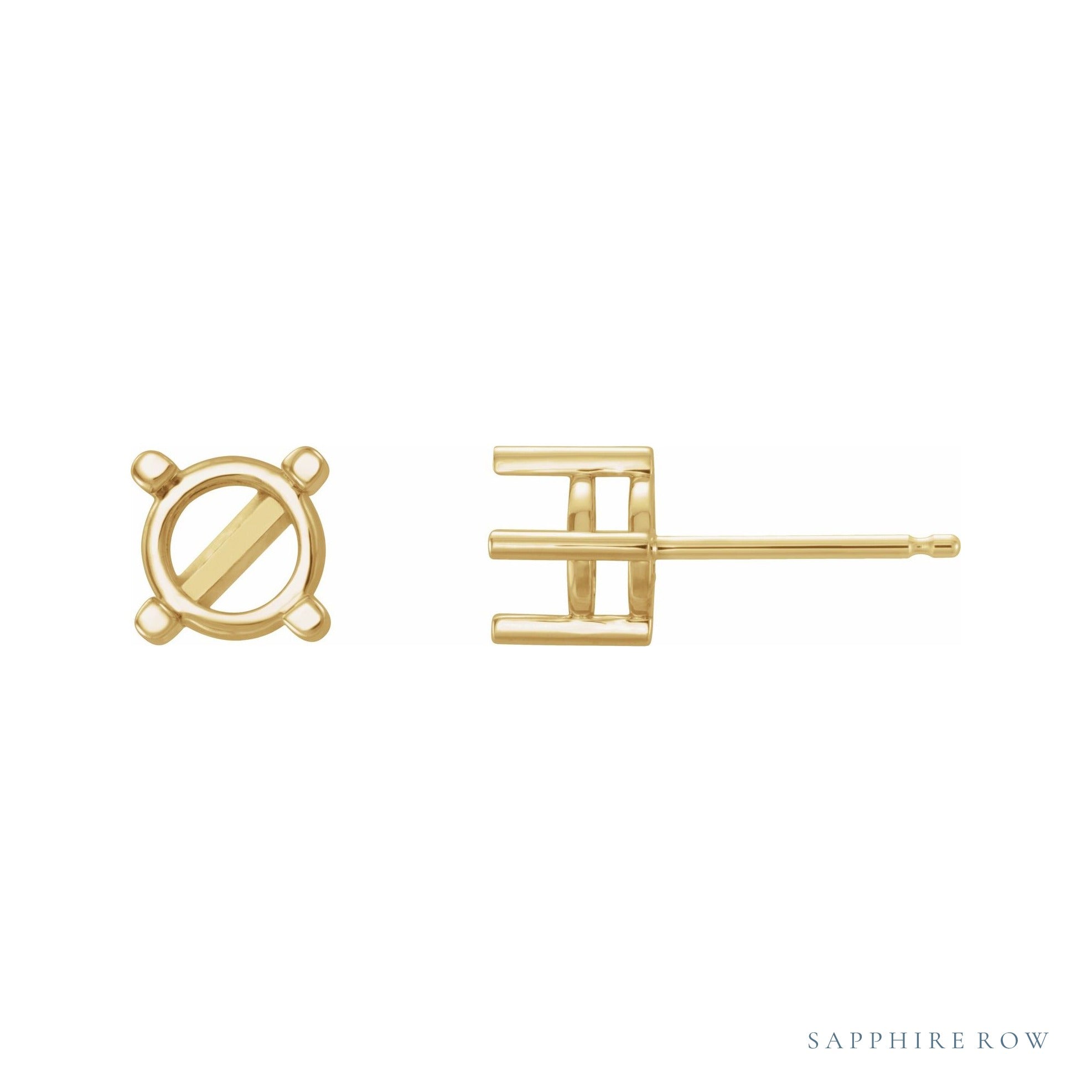 Sapphire Row Round 4-Prong Cabochon Stud Earrings setting in 14K Yellow Gold, shown with a center stone (sold separately)
