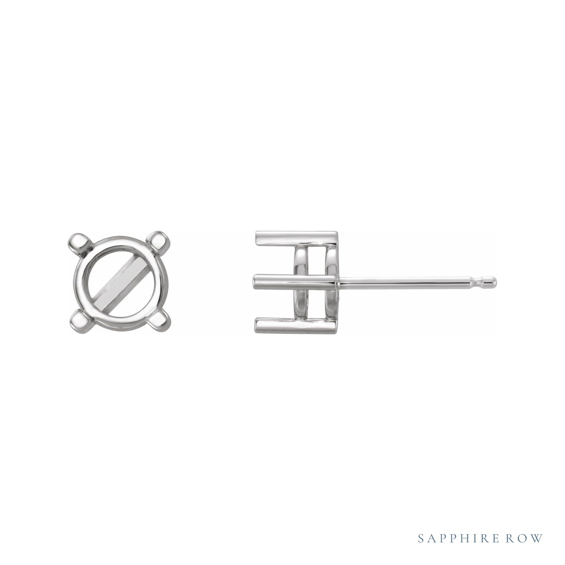 Sapphire Row Round 4-Prong Cabochon Stud Earrings setting in Platinum, shown with a center stone (sold separately)
