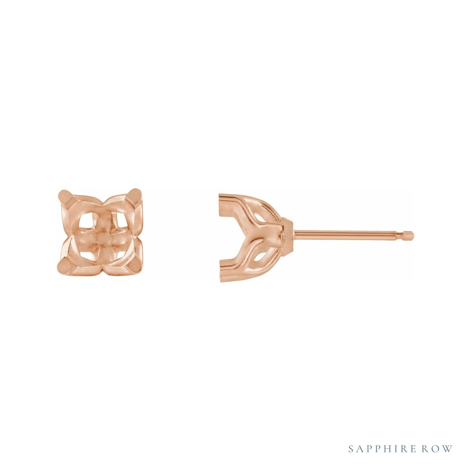 Sapphire Row Round 4-Prong Geometric Stud Earrings setting in 14K Rose Gold, shown with a center stone (sold separately)
