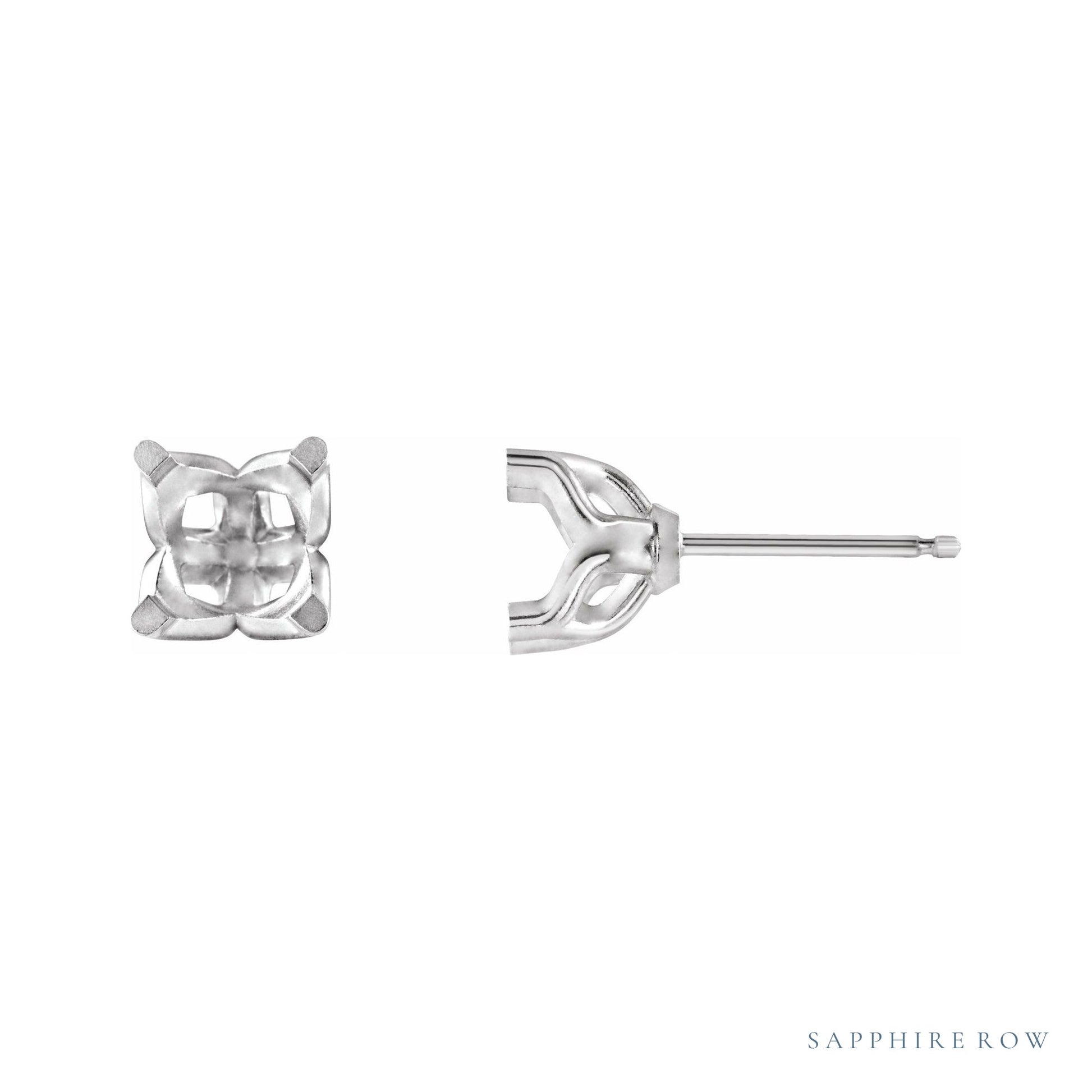 Sapphire Row Round 4-Prong Geometric Stud Earrings setting in Platinum, shown with a center stone (sold separately)