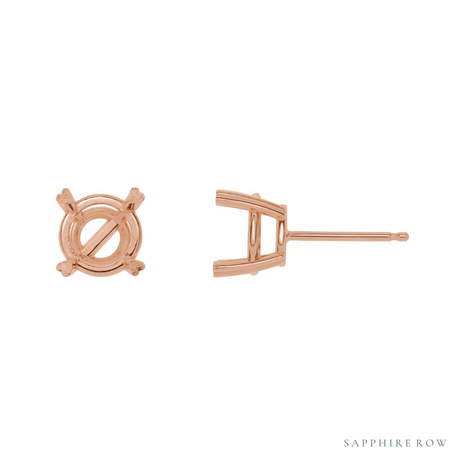Sapphire Row Round 4-Prong Hearts on Top™ Stud Earrings setting in 14K Rose Gold, shown with a center stone (sold separately)