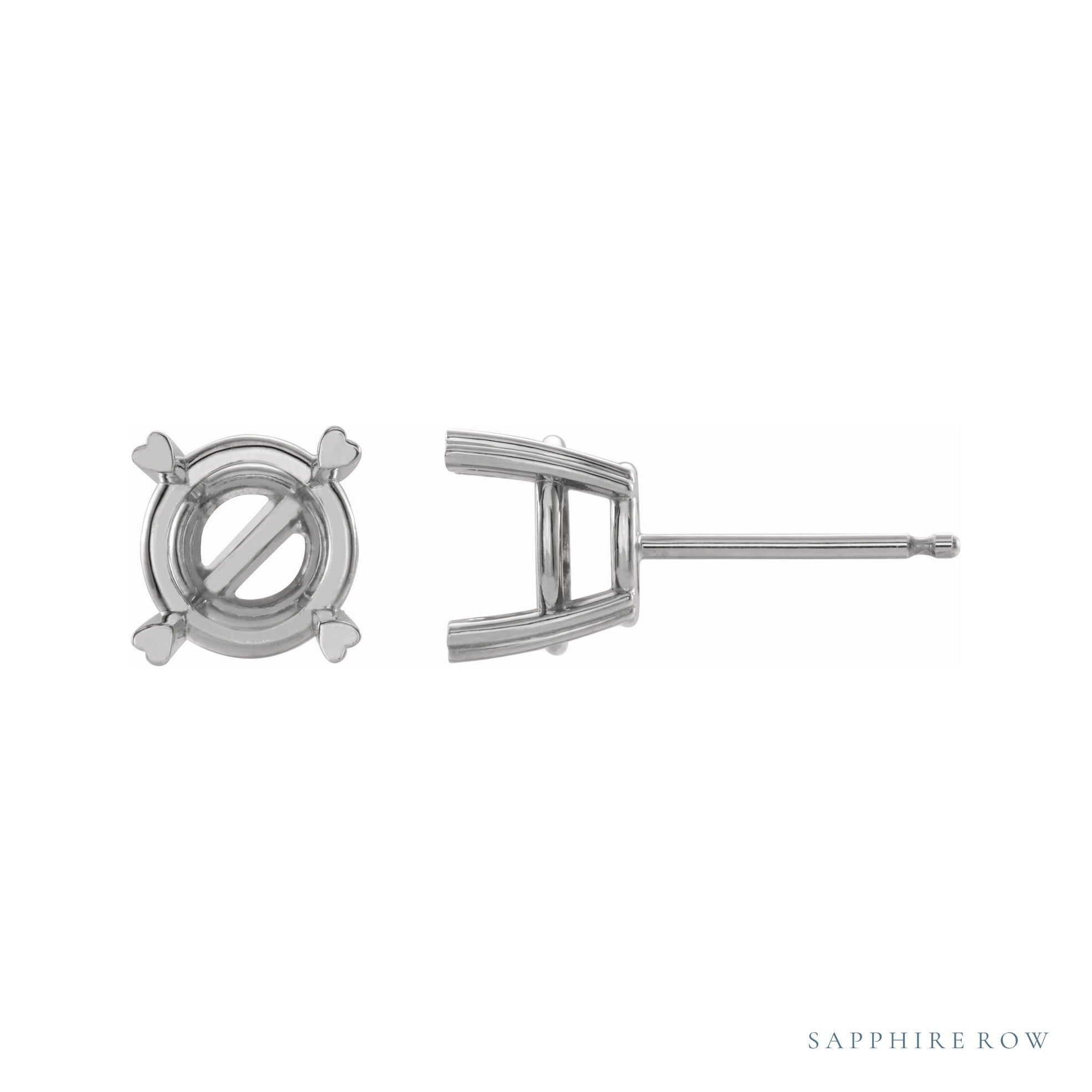 Sapphire Row Round 4-Prong Hearts on Top™ Stud Earrings setting in 14K White Gold, shown with a center stone (sold separately)