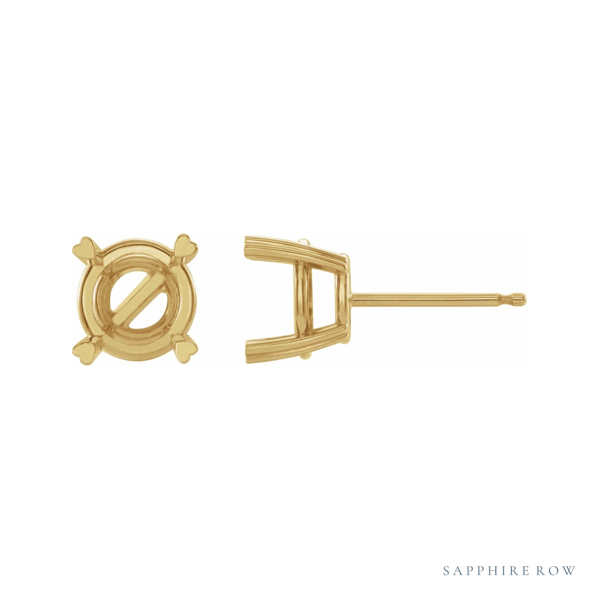 Sapphire Row Round 4-Prong Hearts on Top™ Stud Earrings setting in 14K Yellow Gold, shown with a center stone (sold separately)