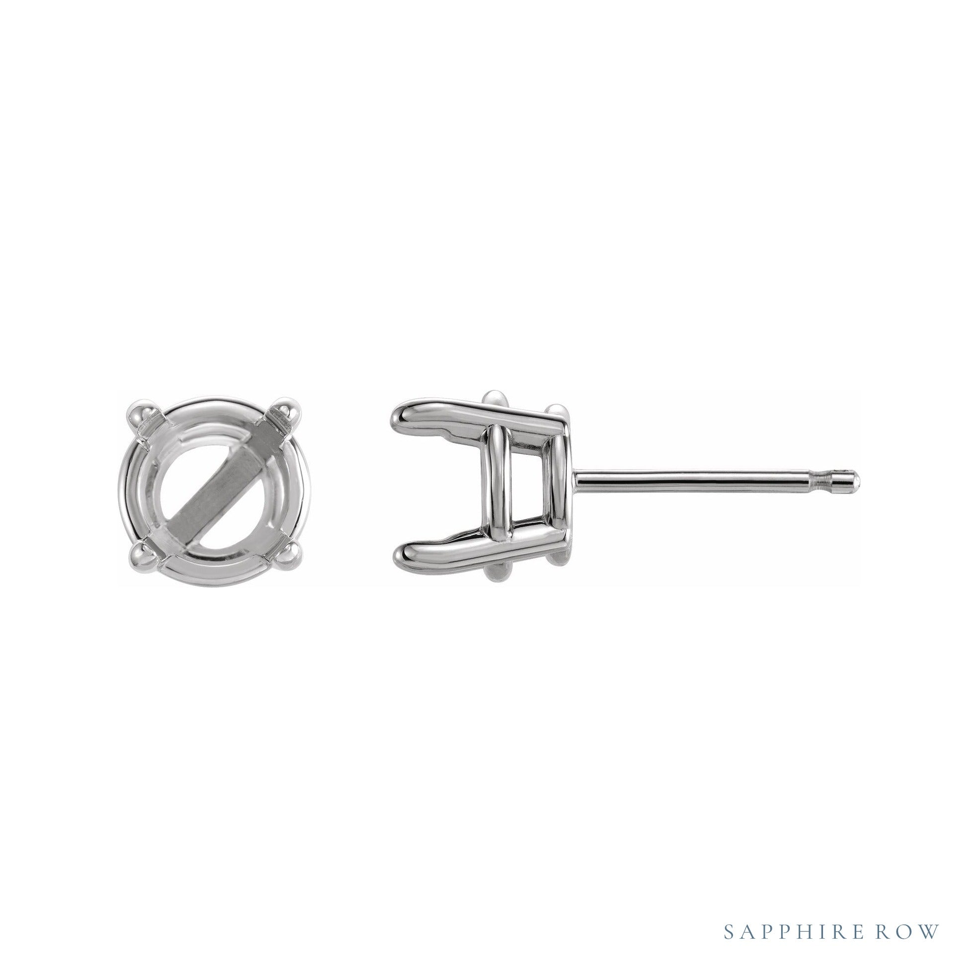 Sapphire Row Round 4-Prong Claw Stud Earrings setting in 14K White Gold, shown with a center stone (sold separately)