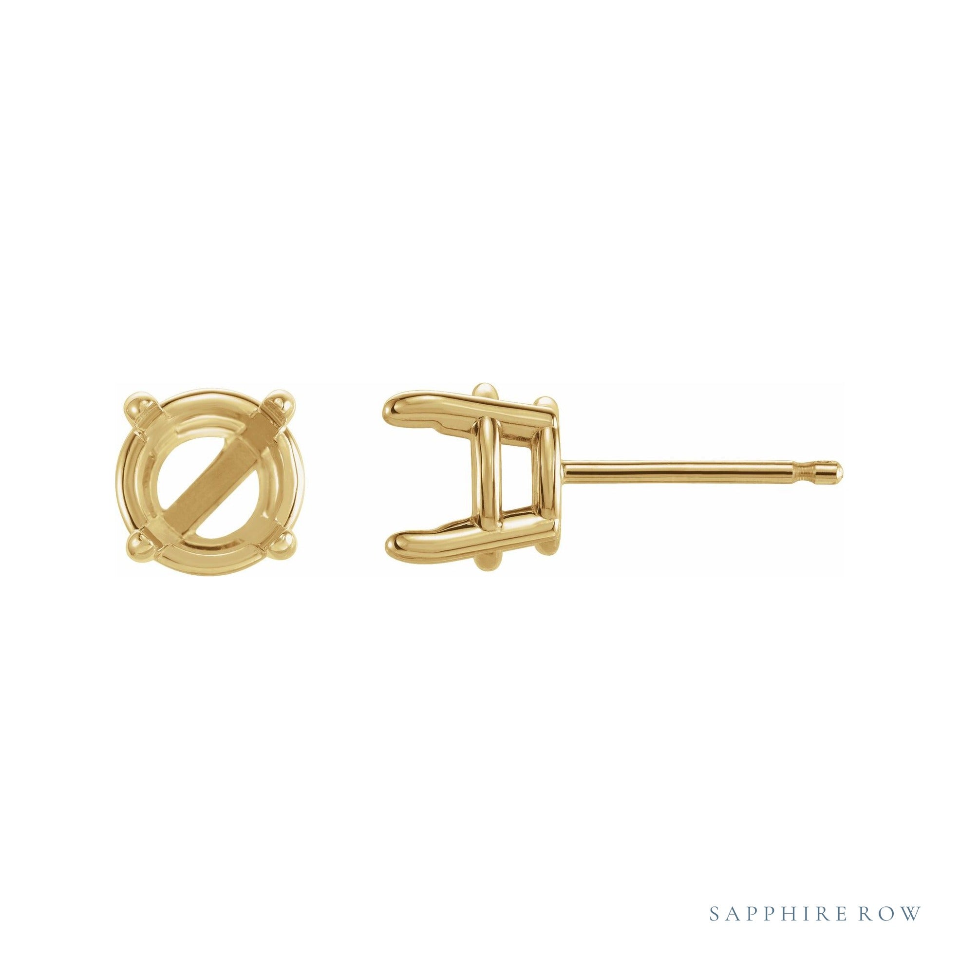Sapphire Row Round 4-Prong Claw Stud Earrings setting in 14K Yellow Gold, shown with a center stone (sold separately)