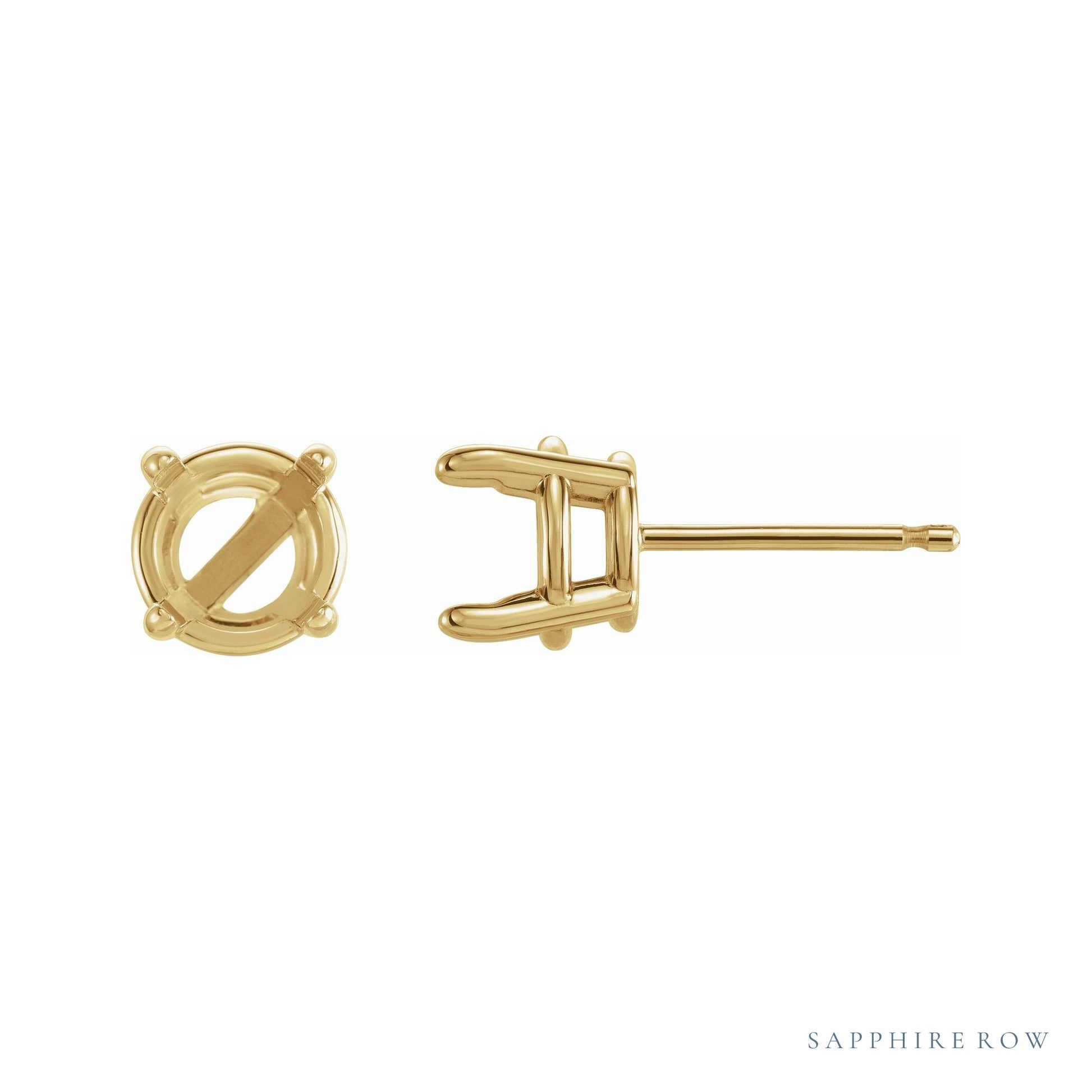Sapphire Row Round 4-Prong Claw Stud Earrings setting in 14K Yellow Gold, shown with a center stone (sold separately)