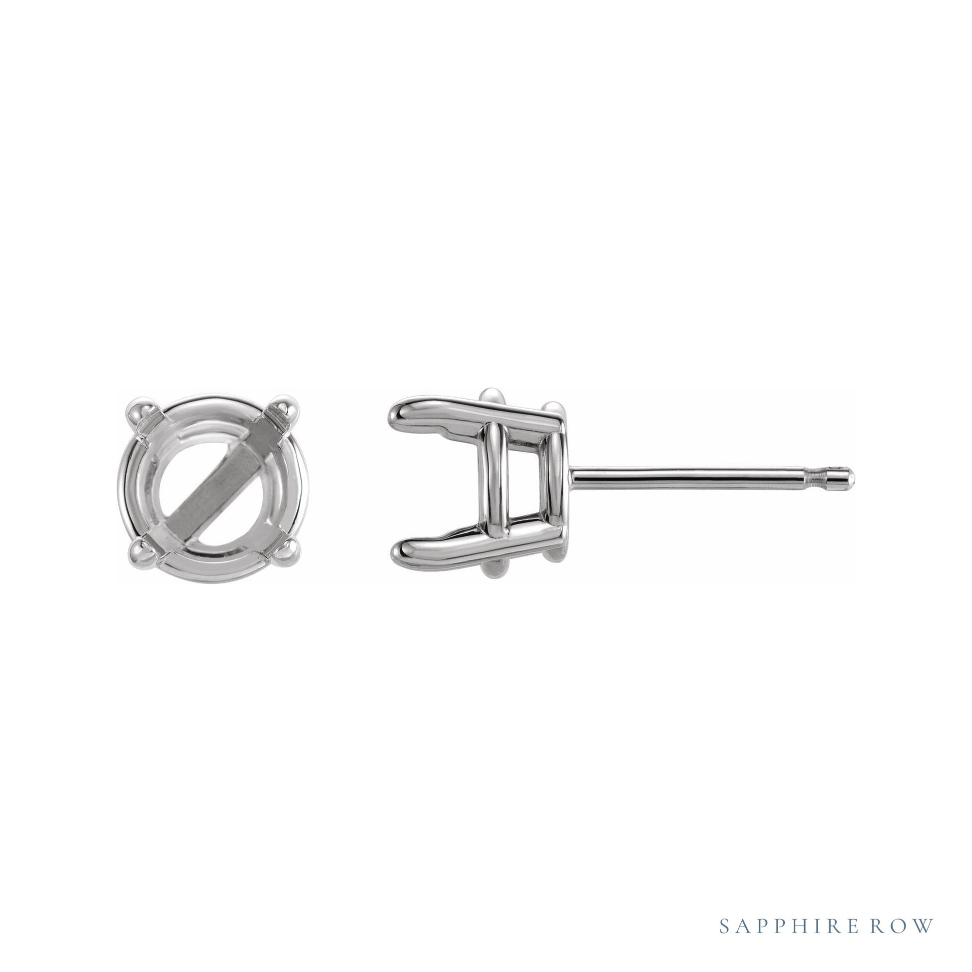 Sapphire Row Round 4-Prong Claw Stud Earrings setting in Platinum, shown with a center stone (sold separately)