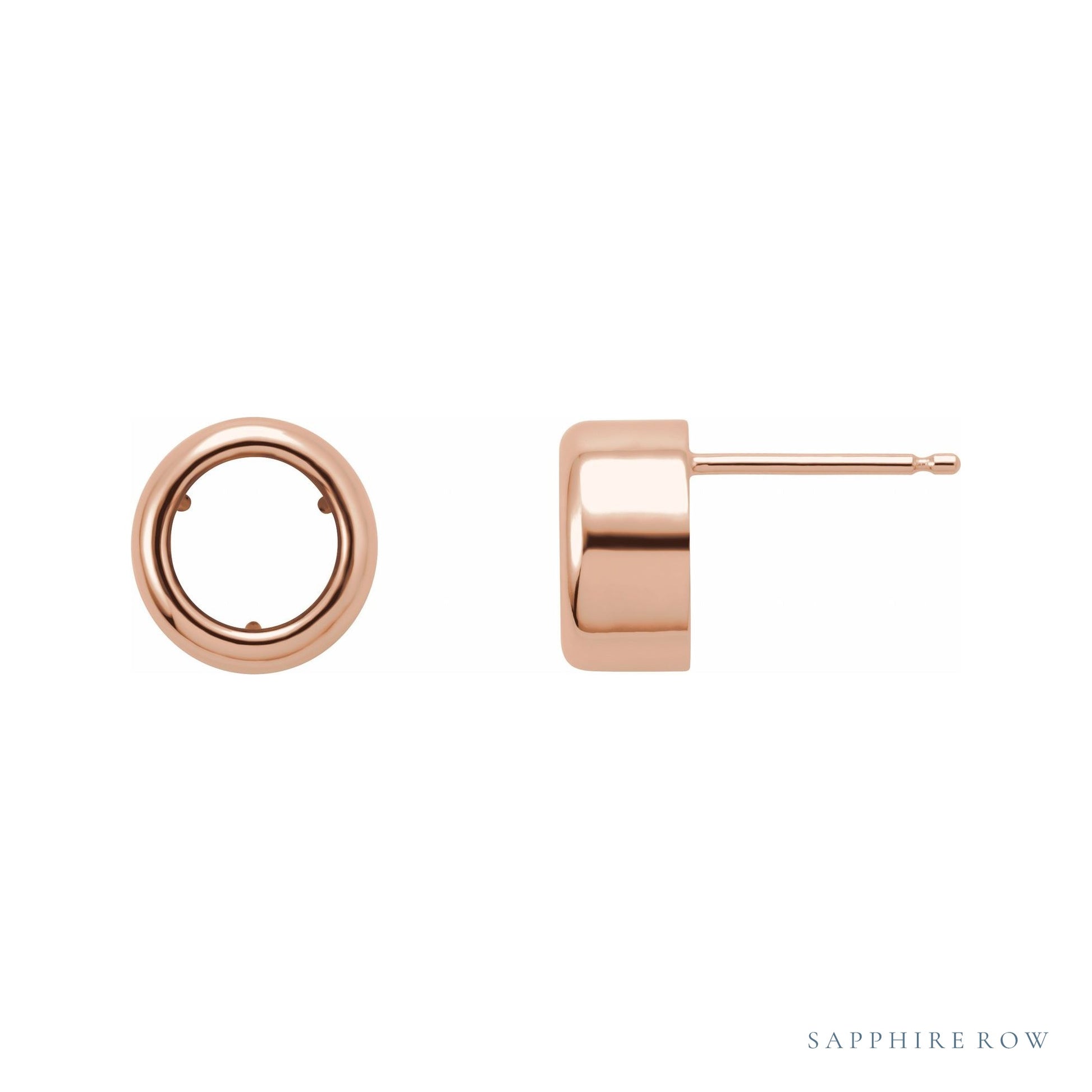 Sapphire Row Round Back-Set Bezel Earrings setting in 14K Rose Gold, shown with a center stone (sold separately)