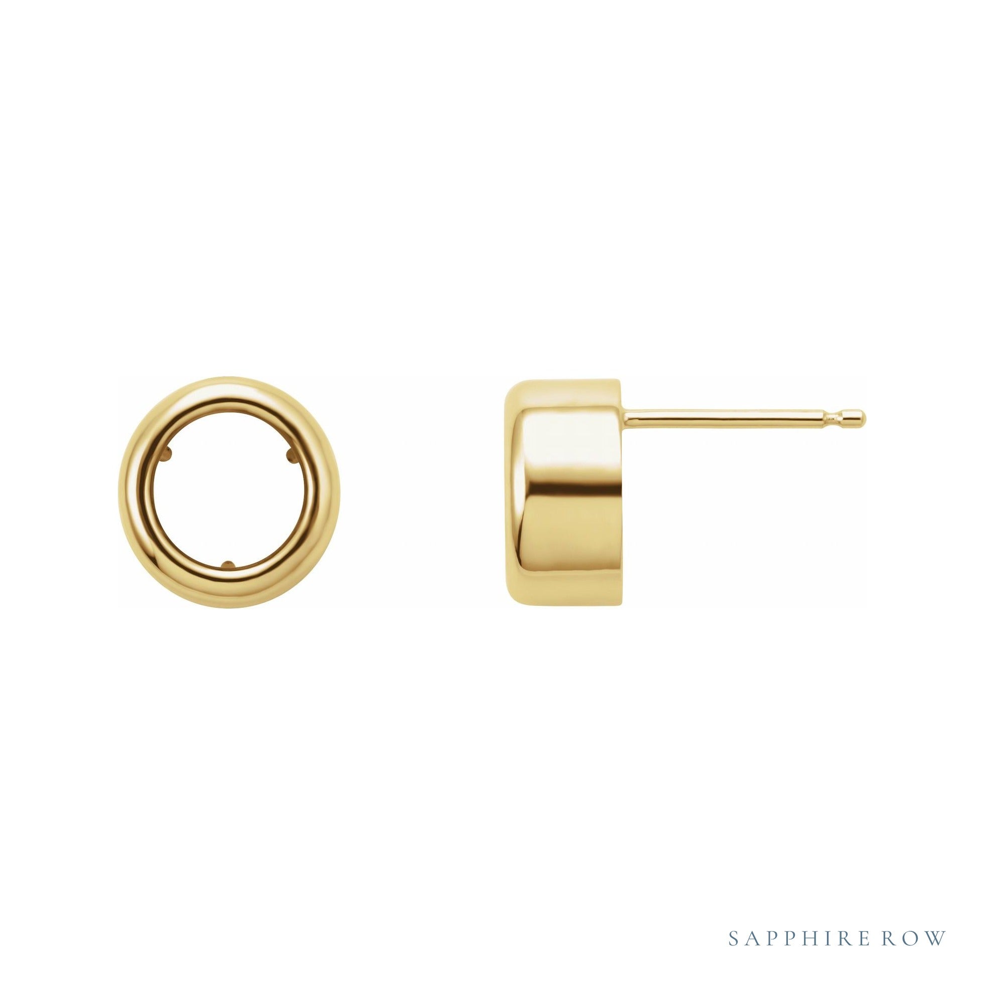 Sapphire Row Round Back-Set Bezel Earrings setting in 14K Yellow Gold, shown with a center stone (sold separately)