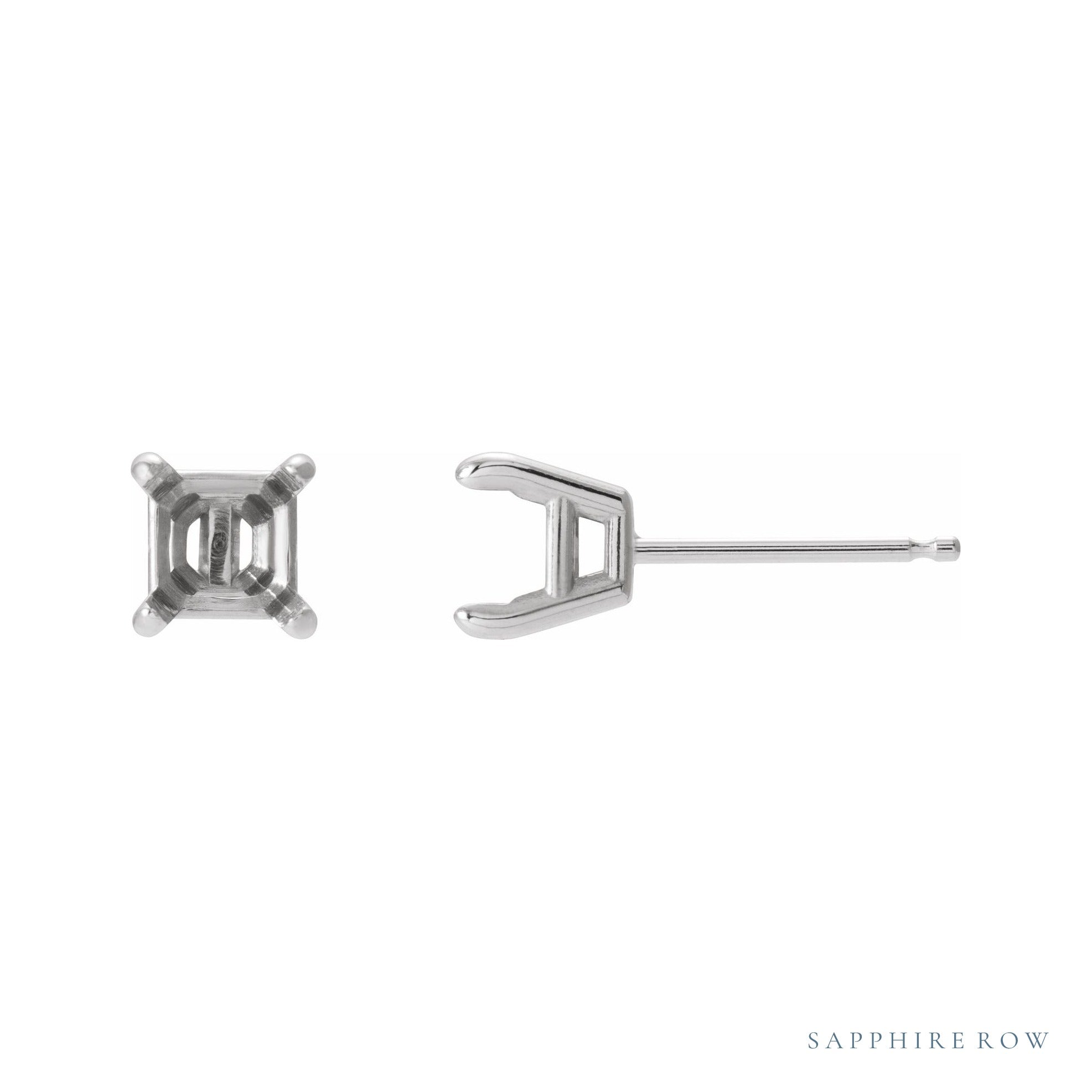 Sapphire Row Solitaire Stud Earrings setting in 14K White Gold, shown with a center stone (sold separately)