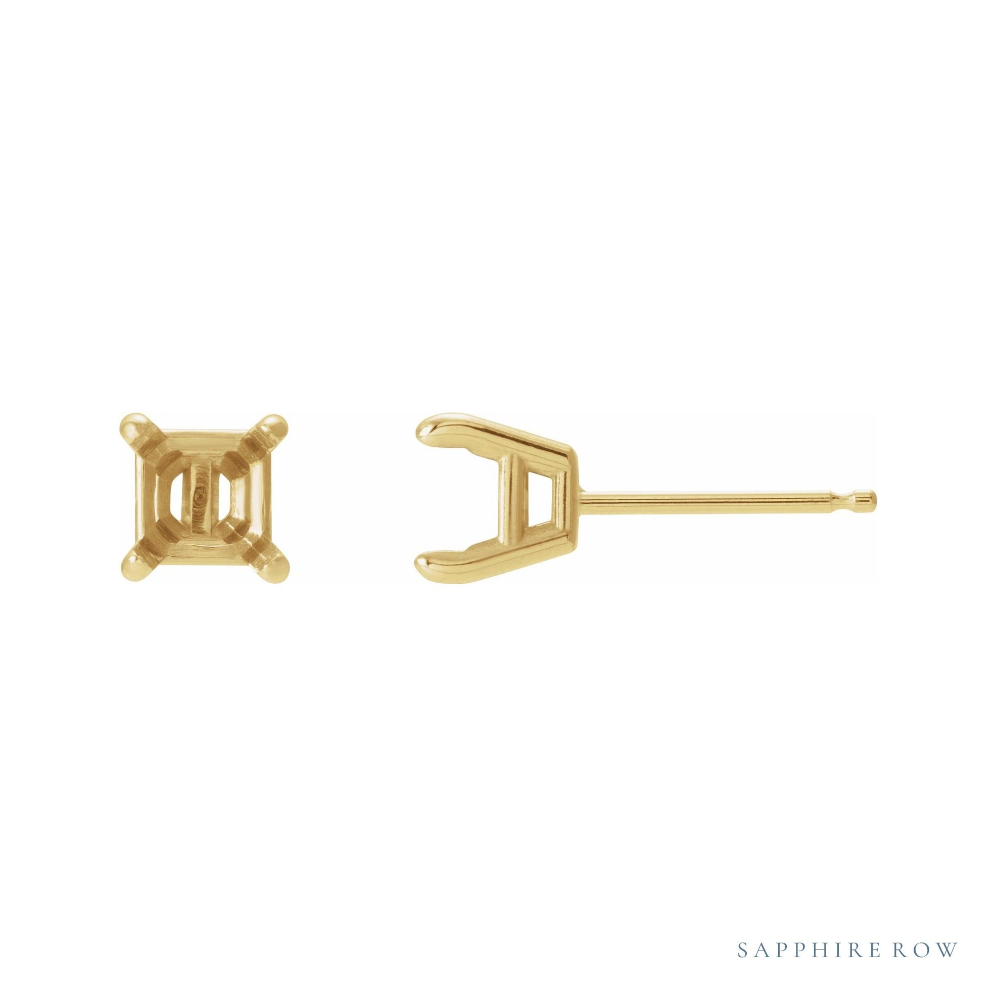 Sapphire Row Solitaire Stud Earrings setting in 14K Yellow Gold, shown with a center stone (sold separately)