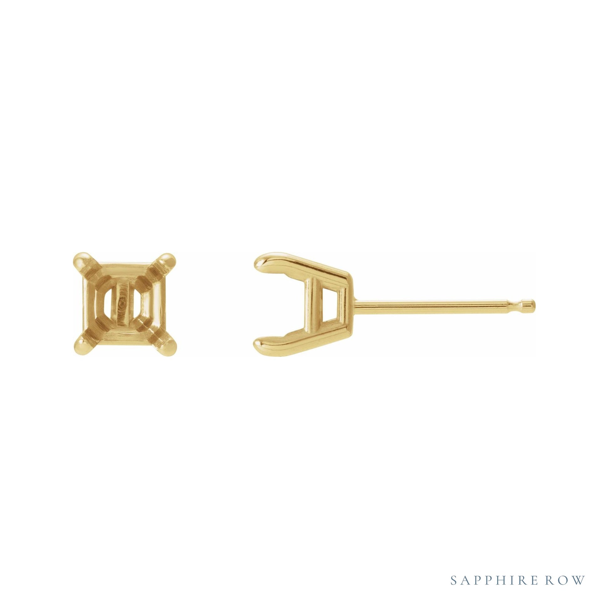 Sapphire Row Solitaire Stud Earrings setting in 14K Yellow Gold, shown with a center stone (sold separately)