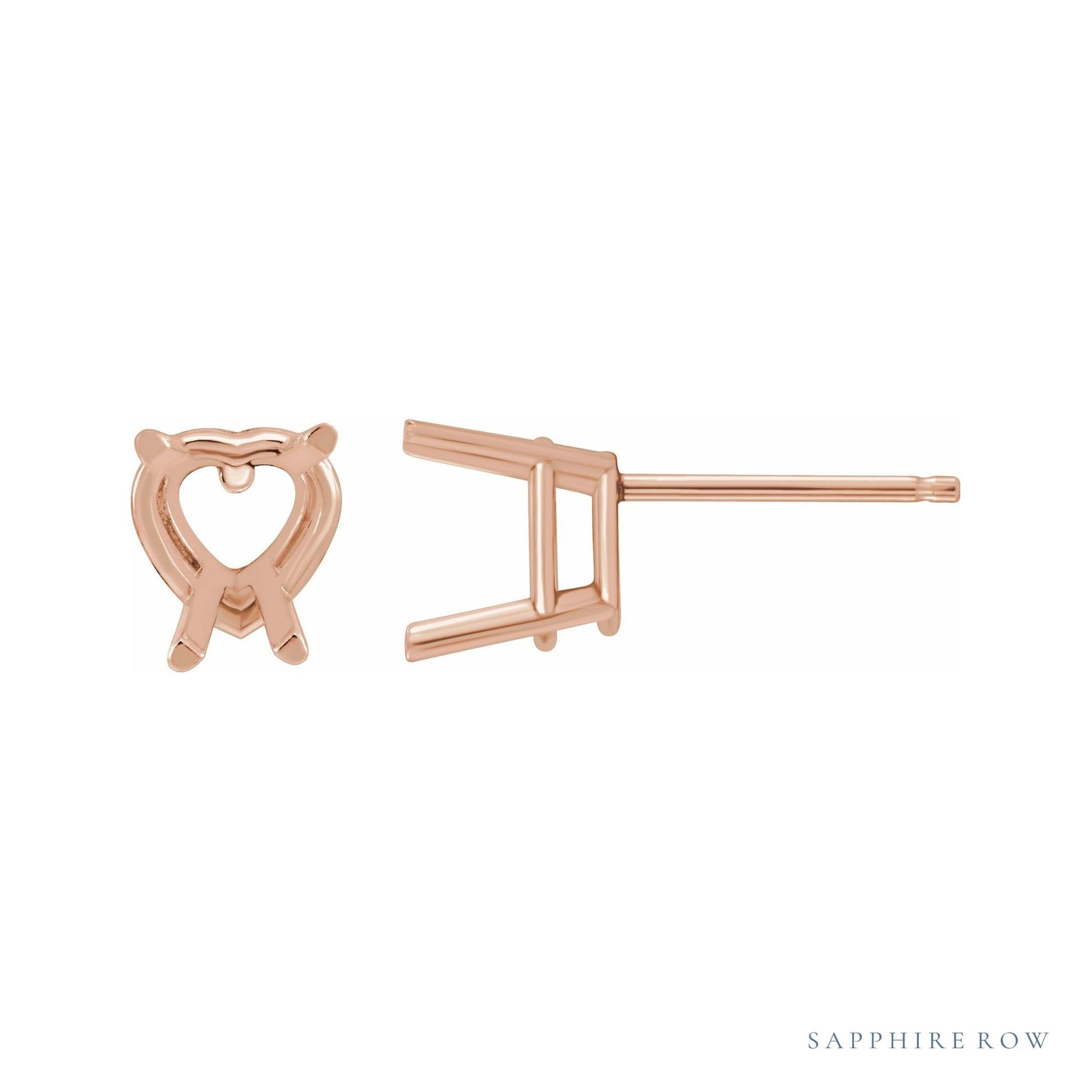 Sapphire Row Heart 4-Prong Lightweight Earrings setting in 14K Rose Gold, shown with a center stone (sold separately)