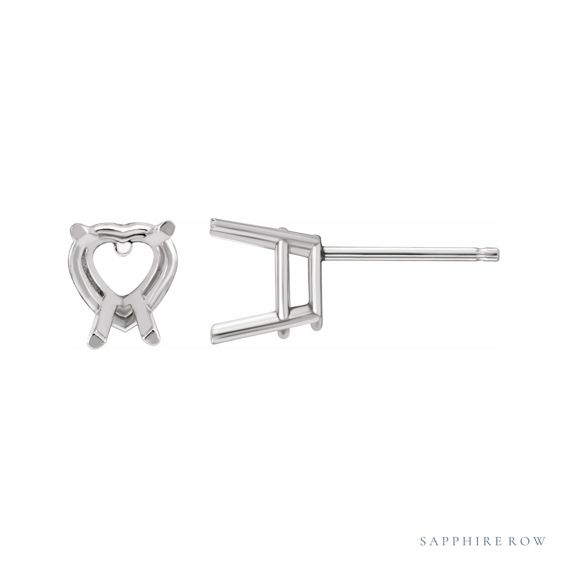 Sapphire Row Heart 4-Prong Lightweight Earrings setting in 14K White Gold, shown with a center stone (sold separately)