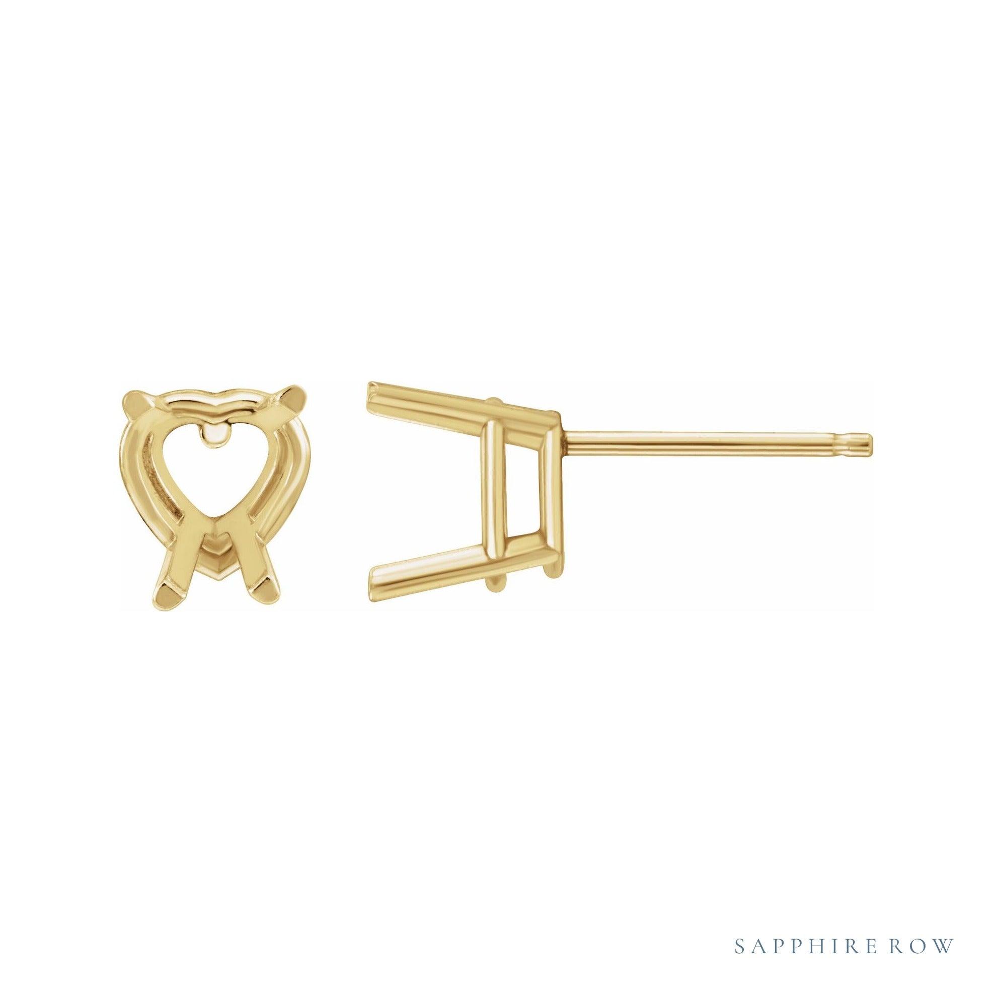 Sapphire Row Heart 4-Prong Lightweight Earrings setting in 14K Yellow Gold, shown with a center stone (sold separately)